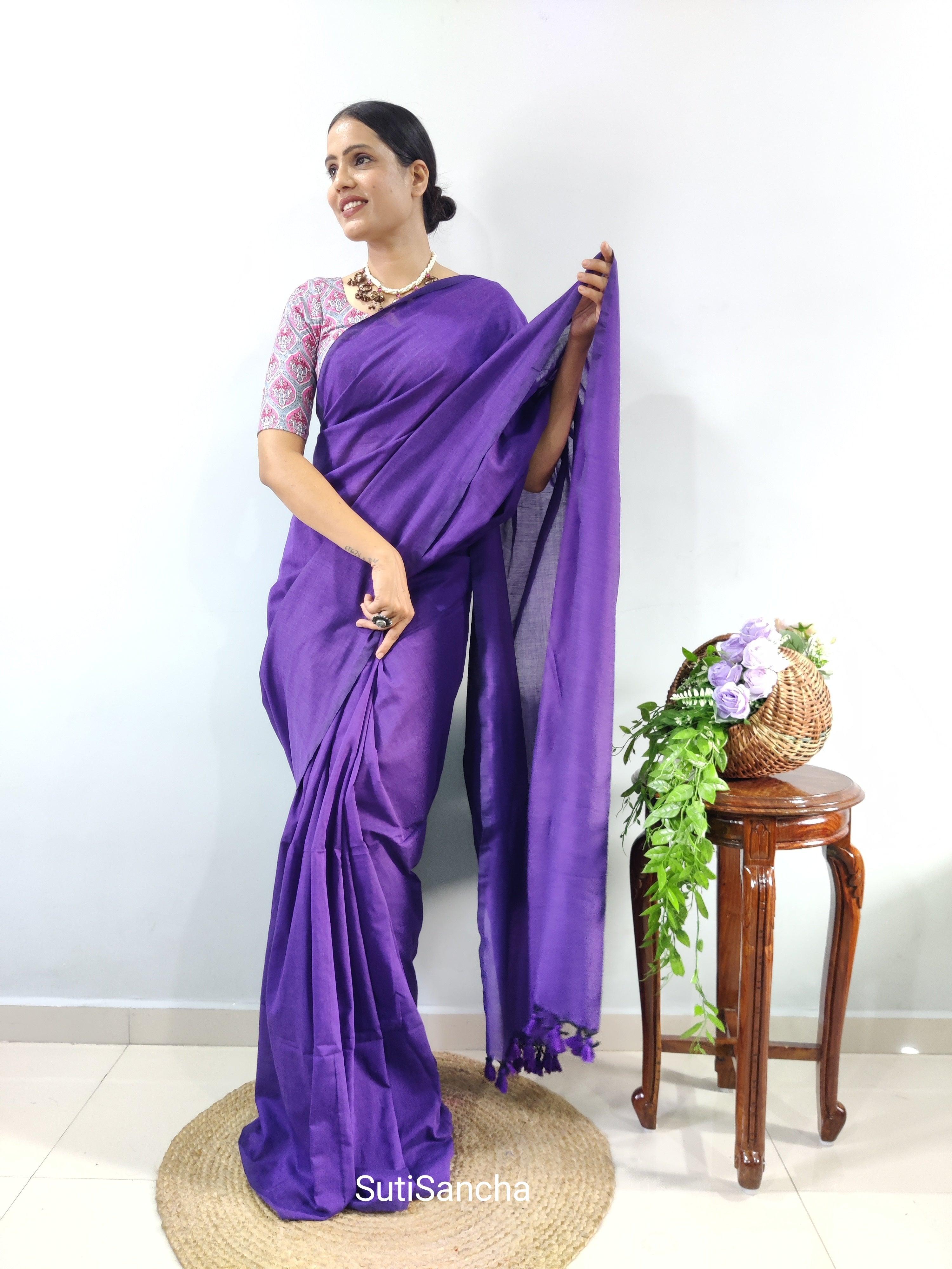 Sutisancha Purple Khadi Saree & designer Blouse - Suti Sancha