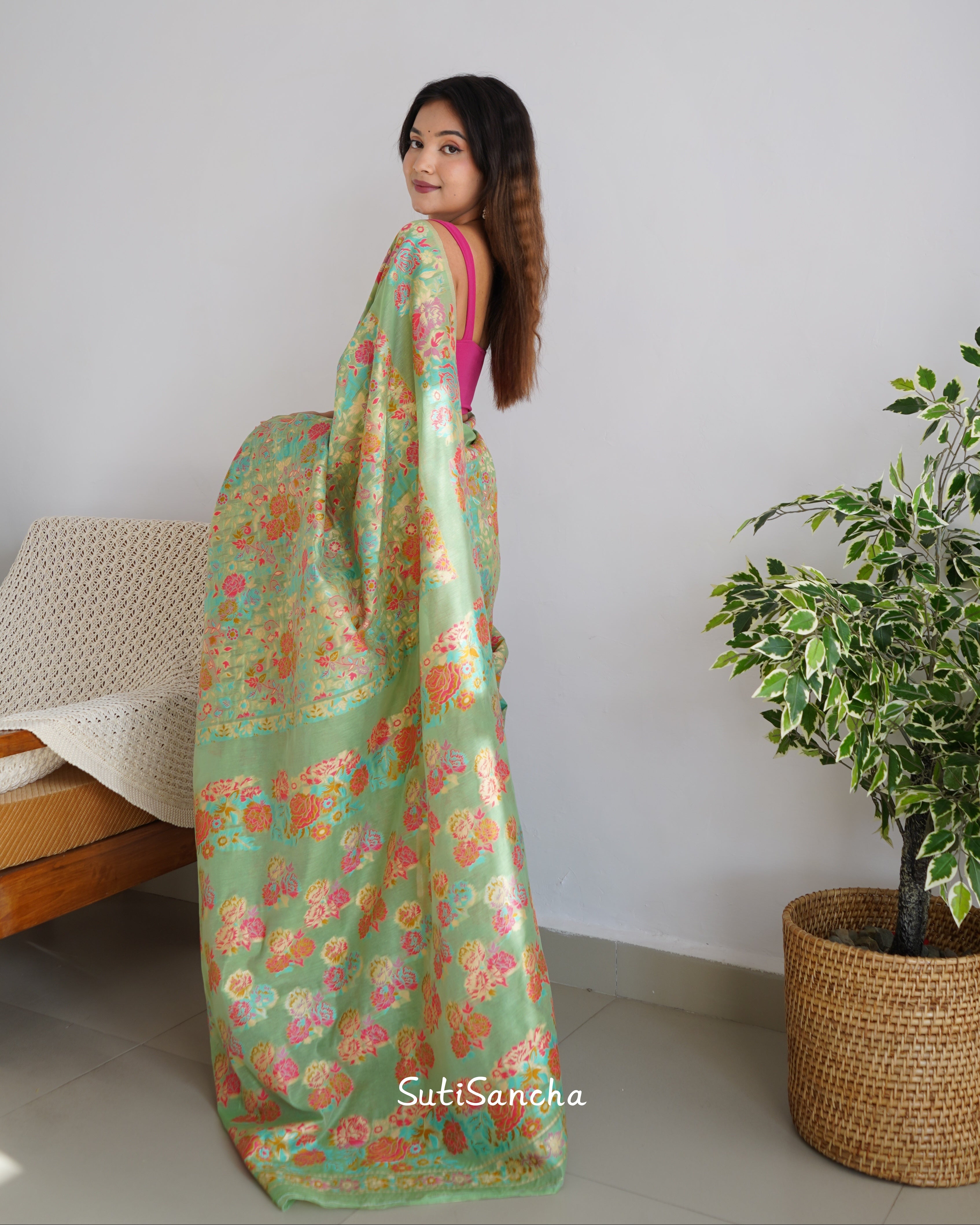 sutisancha Multi-Color Kashmiri Weaving Soft Modal Silk Saree