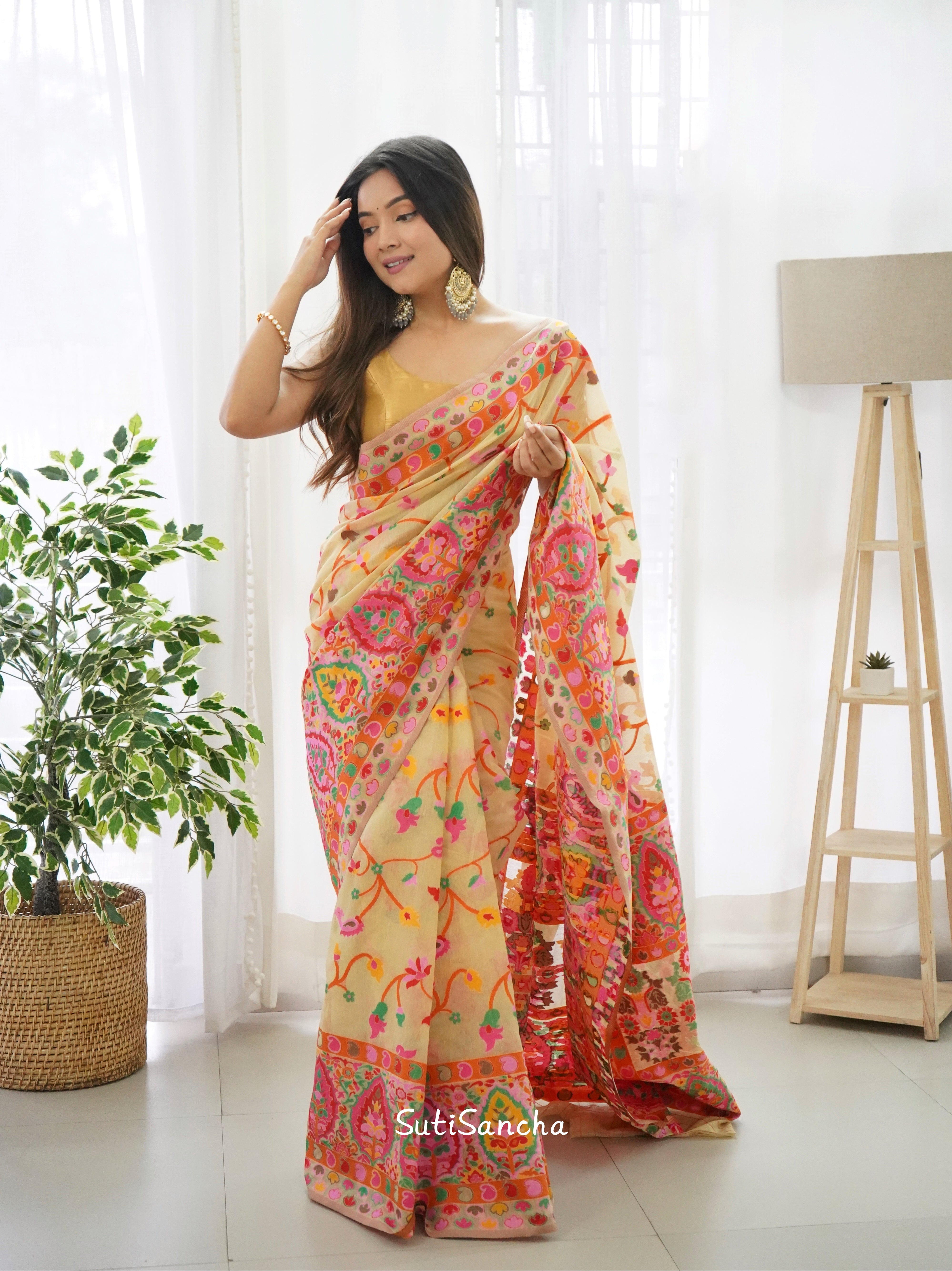 sutisancha Multi-Color Kashmiri Weaving Soft Modal Silk Saree