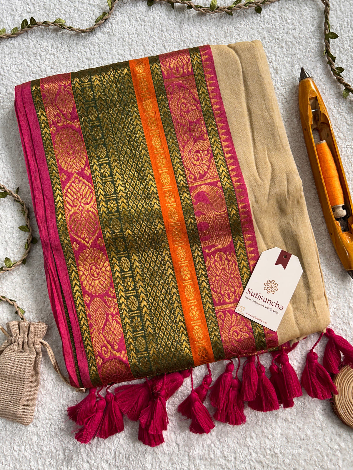 Mulaya Regal Heritage Zari Border Pure Mul Cotton Saree