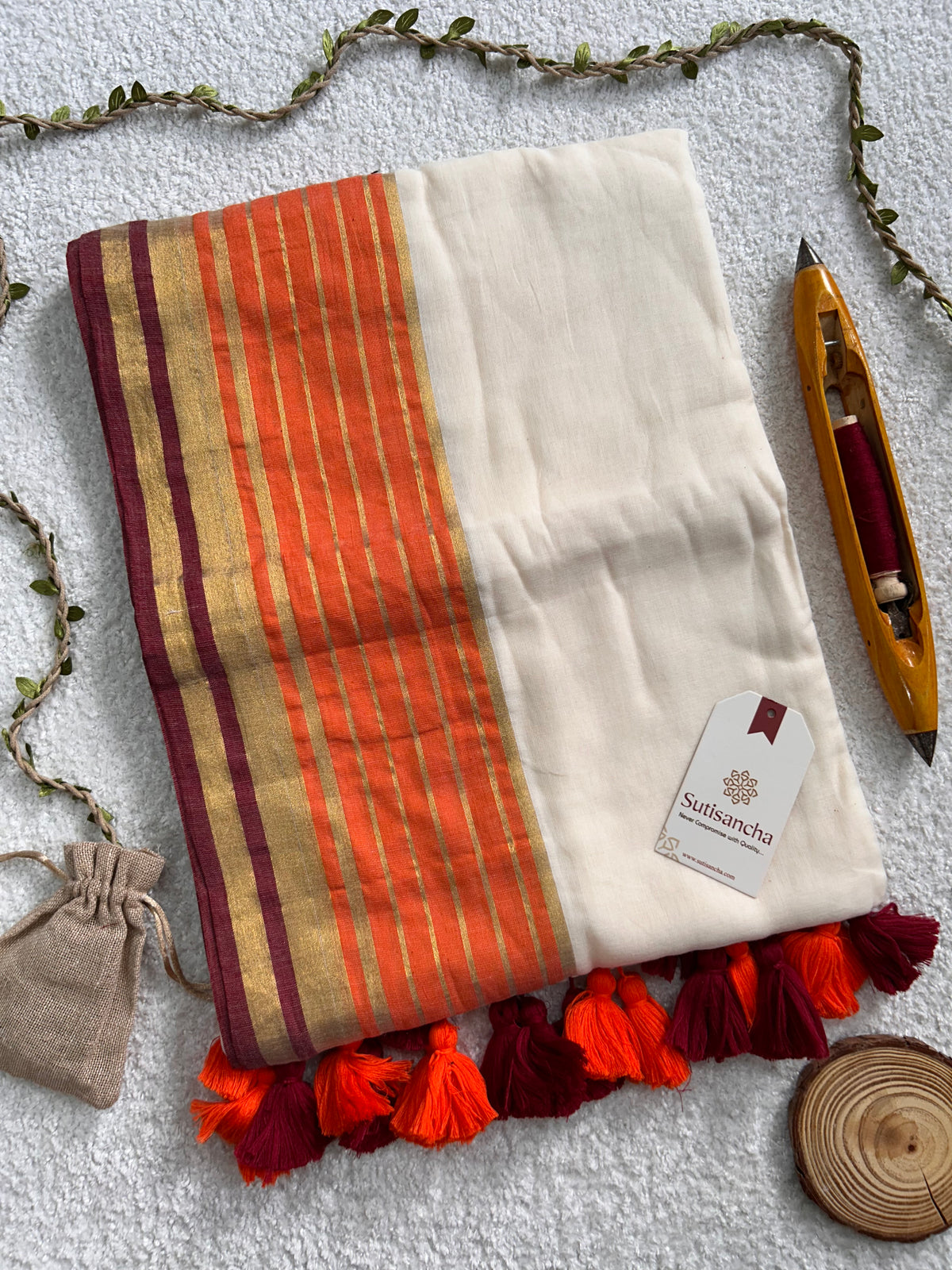 Mulaya Linear Zari Panel Pure Mul Cotton Saree