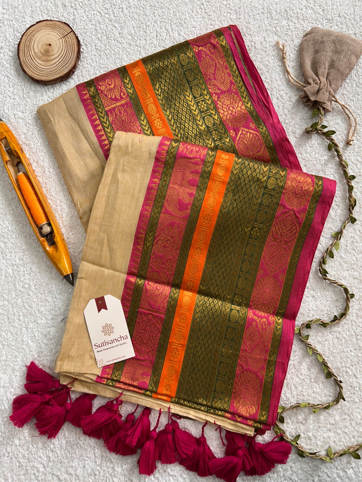 Mulaya Regal Heritage Zari Border Pure Mul Cotton Saree