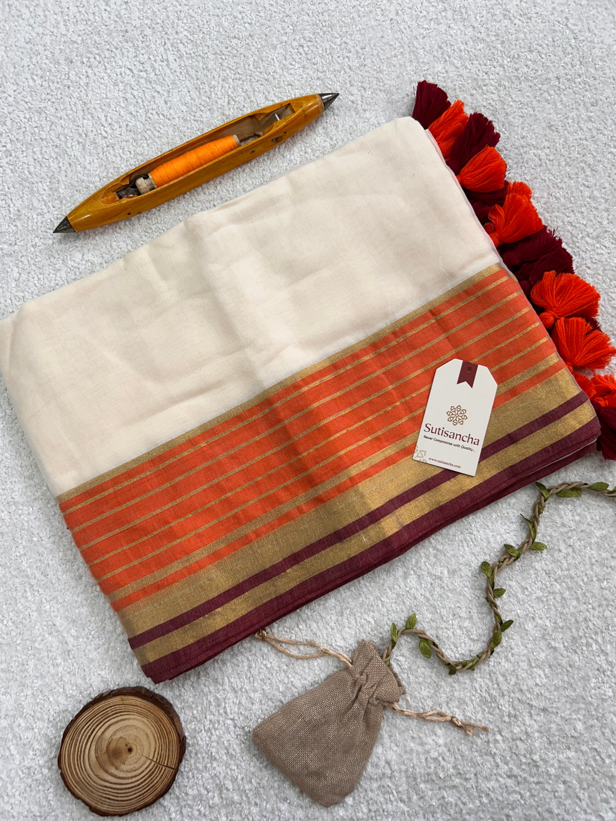 Mulaya Linear Zari Panel Pure Mul Cotton Saree