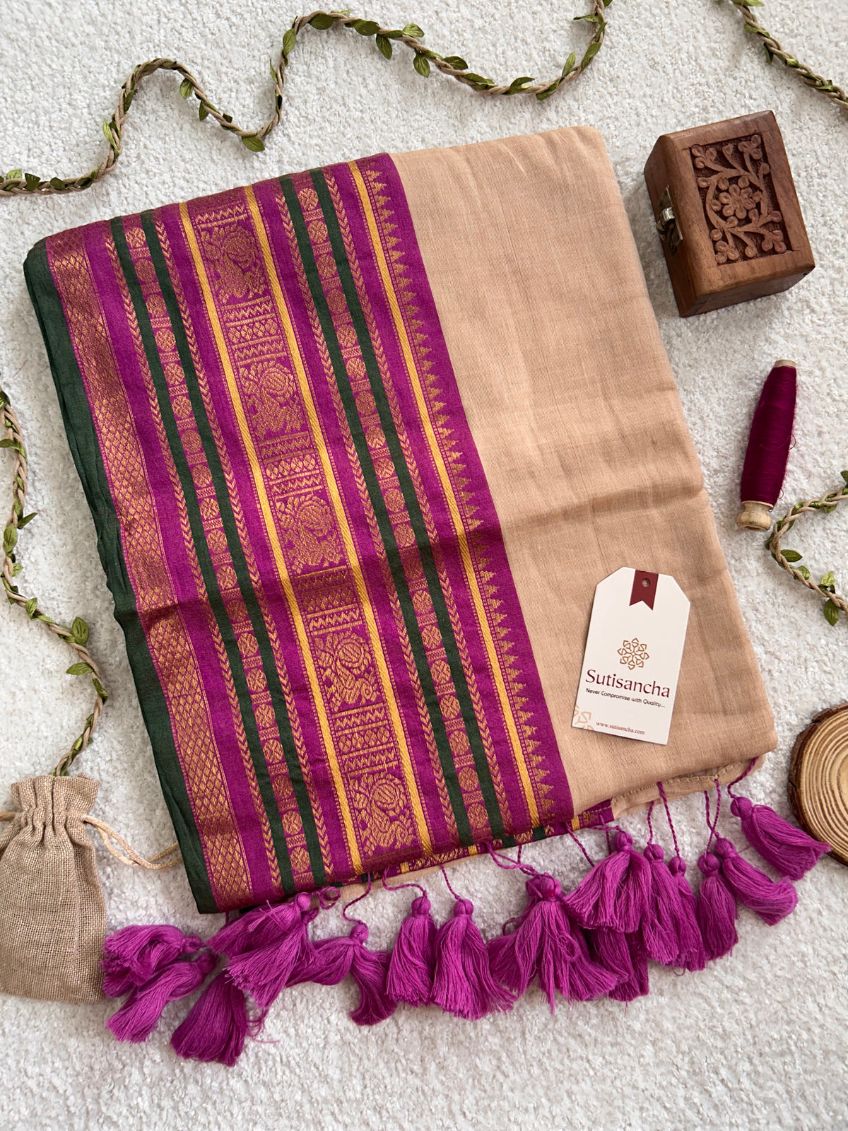 Mulaya Heritage Ornamental Zari Border Pure Mul Cotton Saree