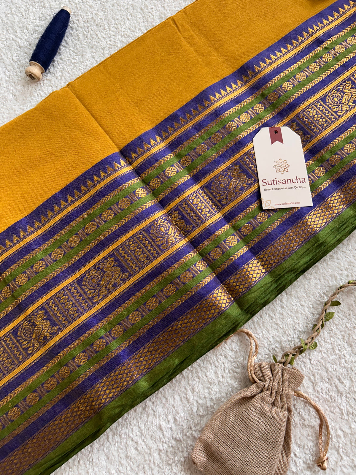 Mulaya Heritage Ornamental Zari Border Pure Mul Cotton Saree