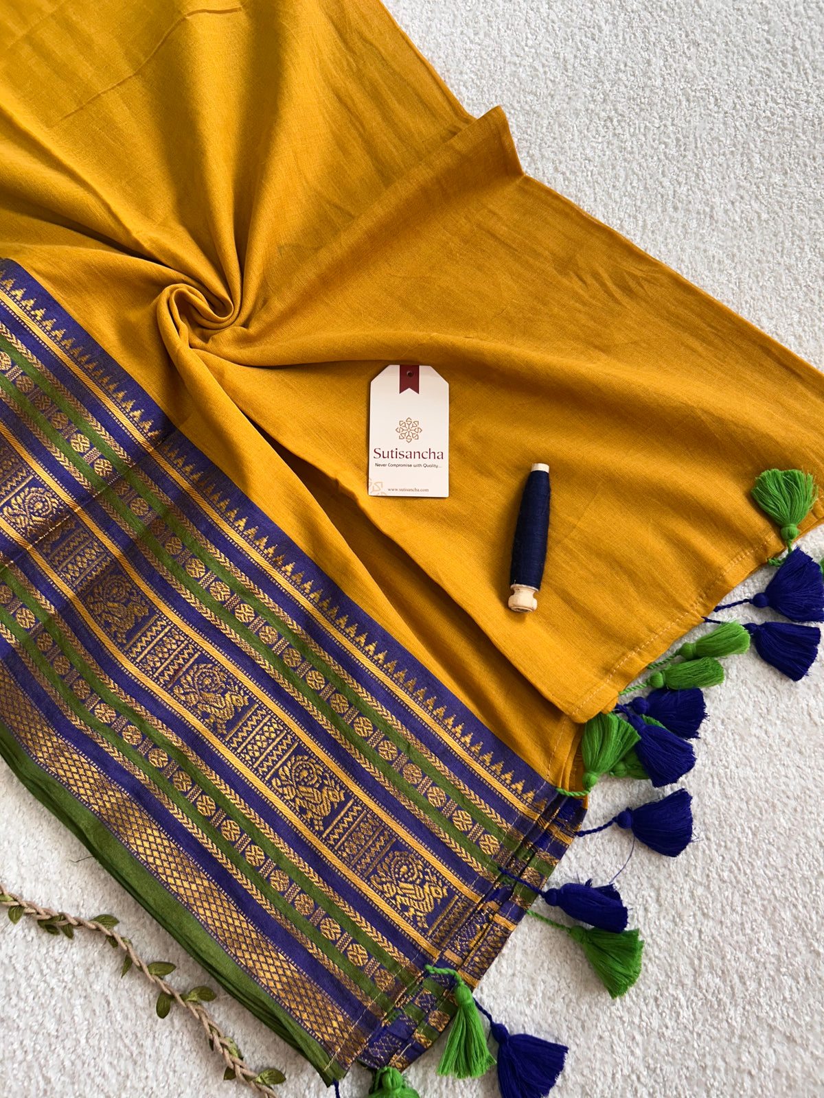 Mulaya Heritage Ornamental Zari Border Pure Mul Cotton Saree