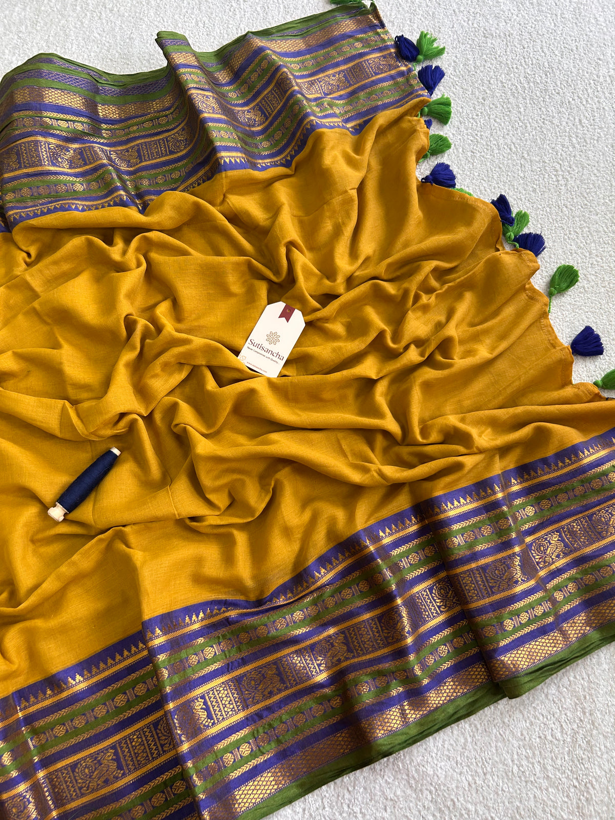 Mulaya Heritage Ornamental Zari Border Pure Mul Cotton Saree