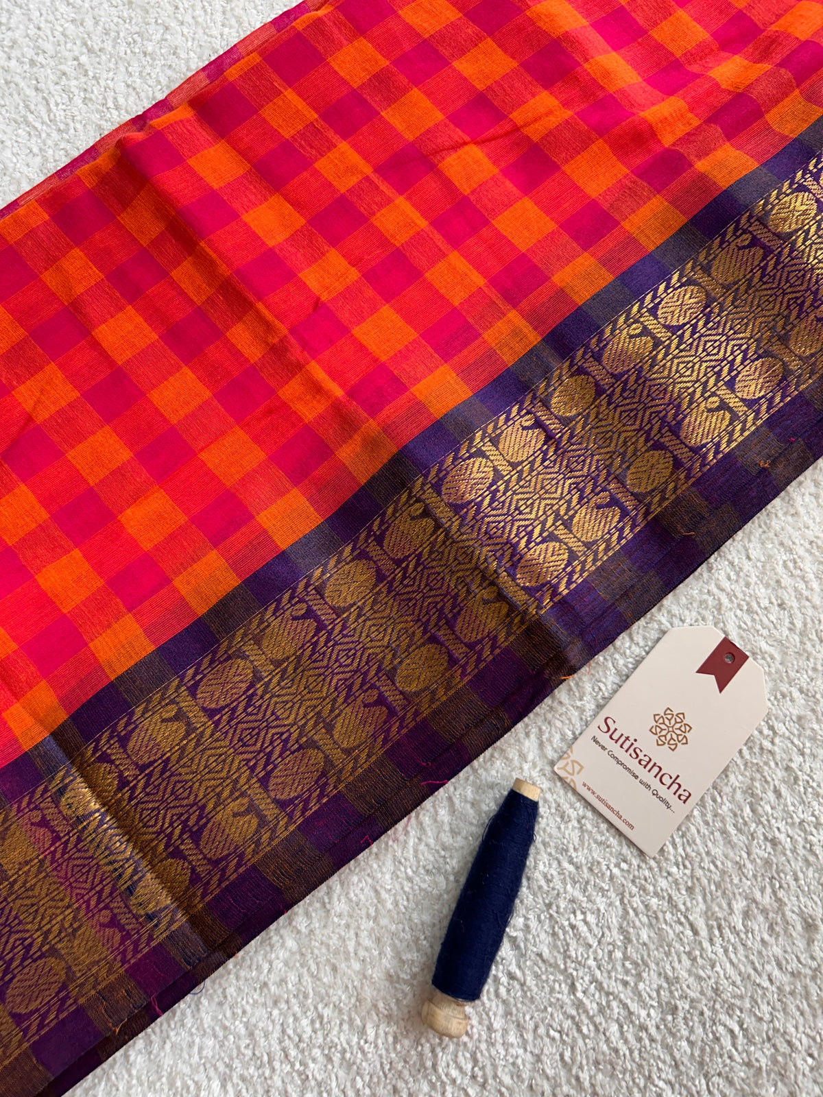 Mulaya Heritage Checks Woven Zari Border Pure Mul Cotton Saree