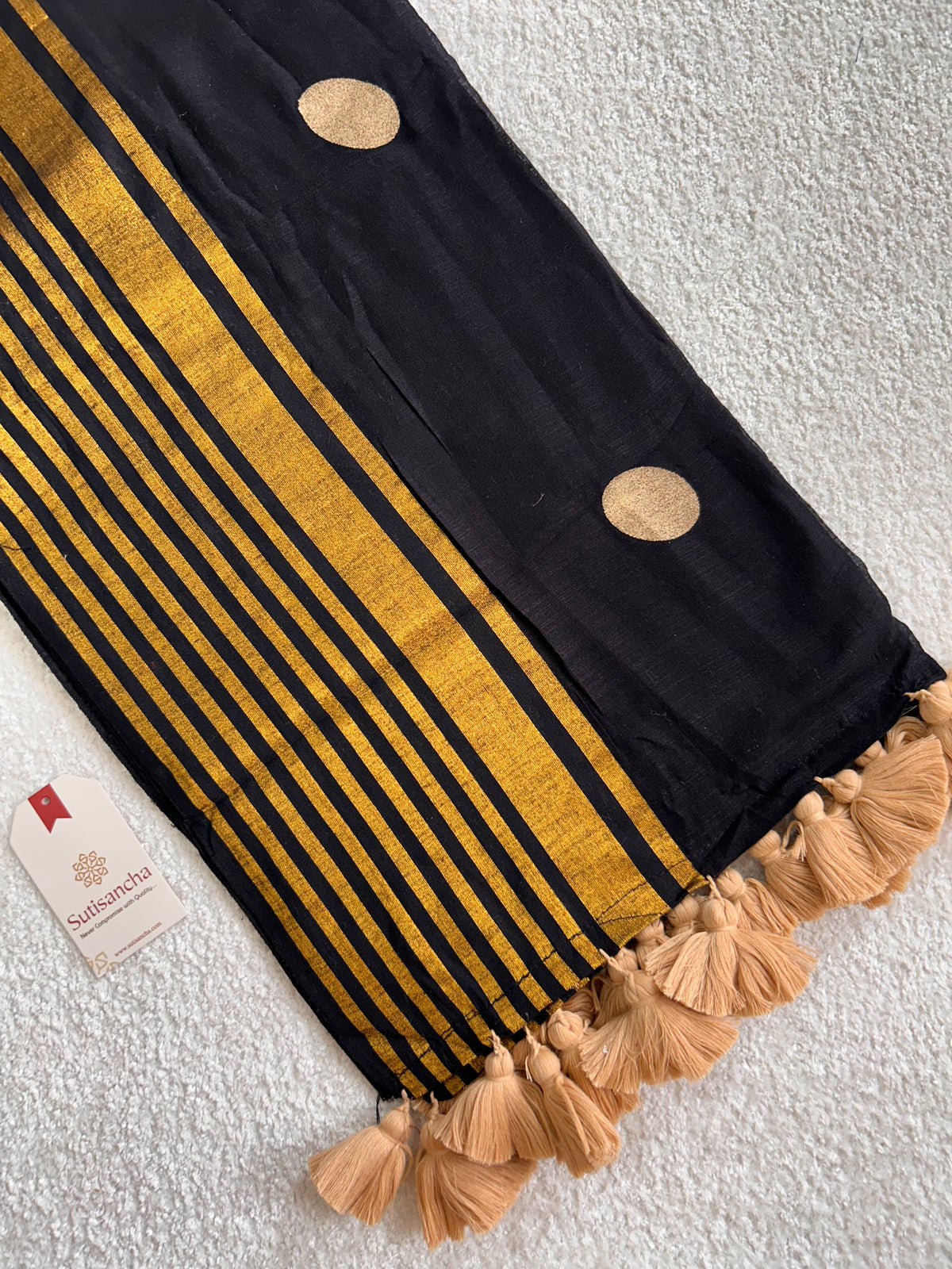 Kumud Zari Polka Multi Line Border Pure Mul Cotton Saree