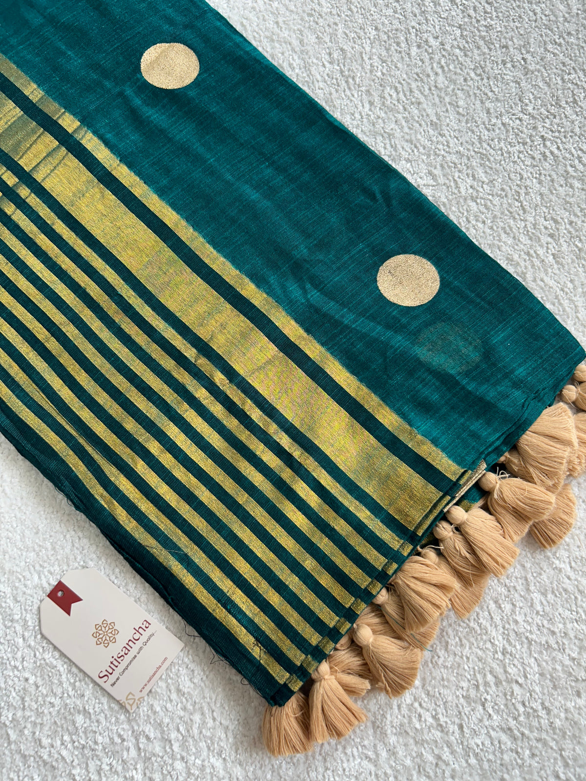 Kumud Zari Polka Multi Line Border Pure Mul Cotton Saree