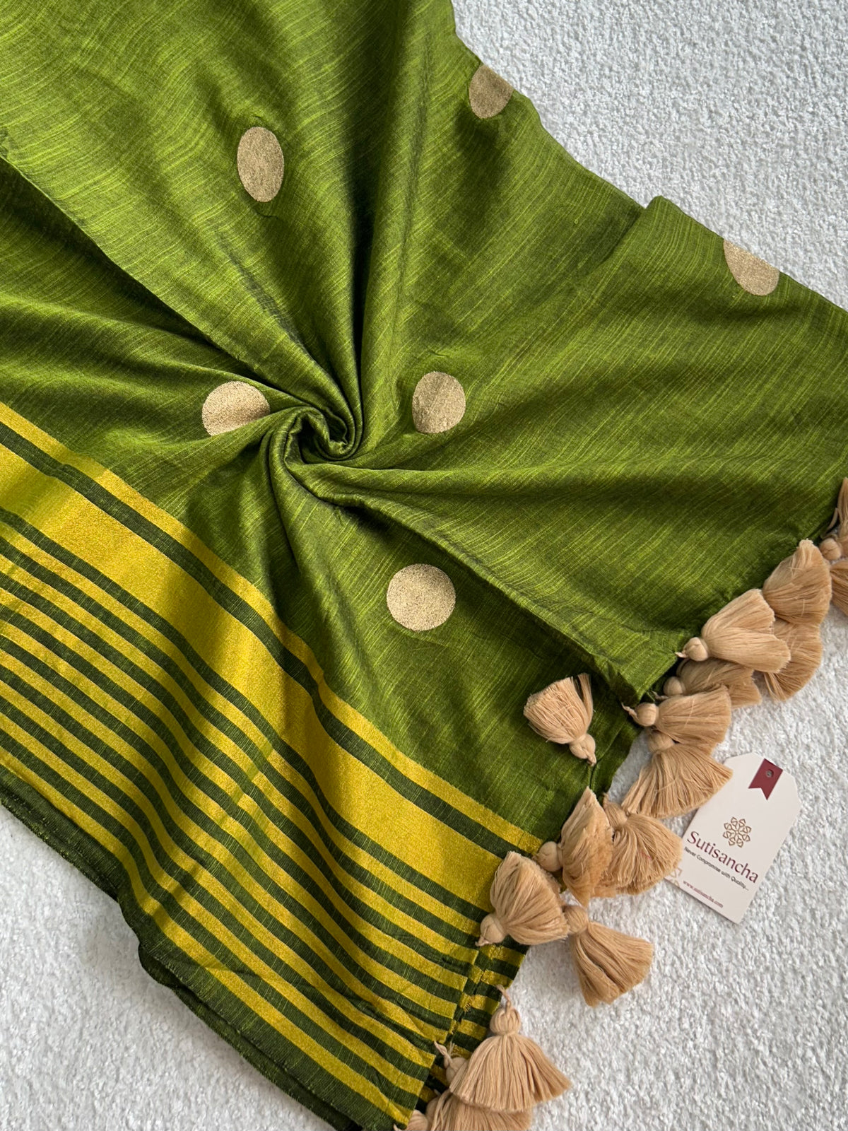 Kumud Zari Polka Multi Line Border Pure Mul Cotton Saree
