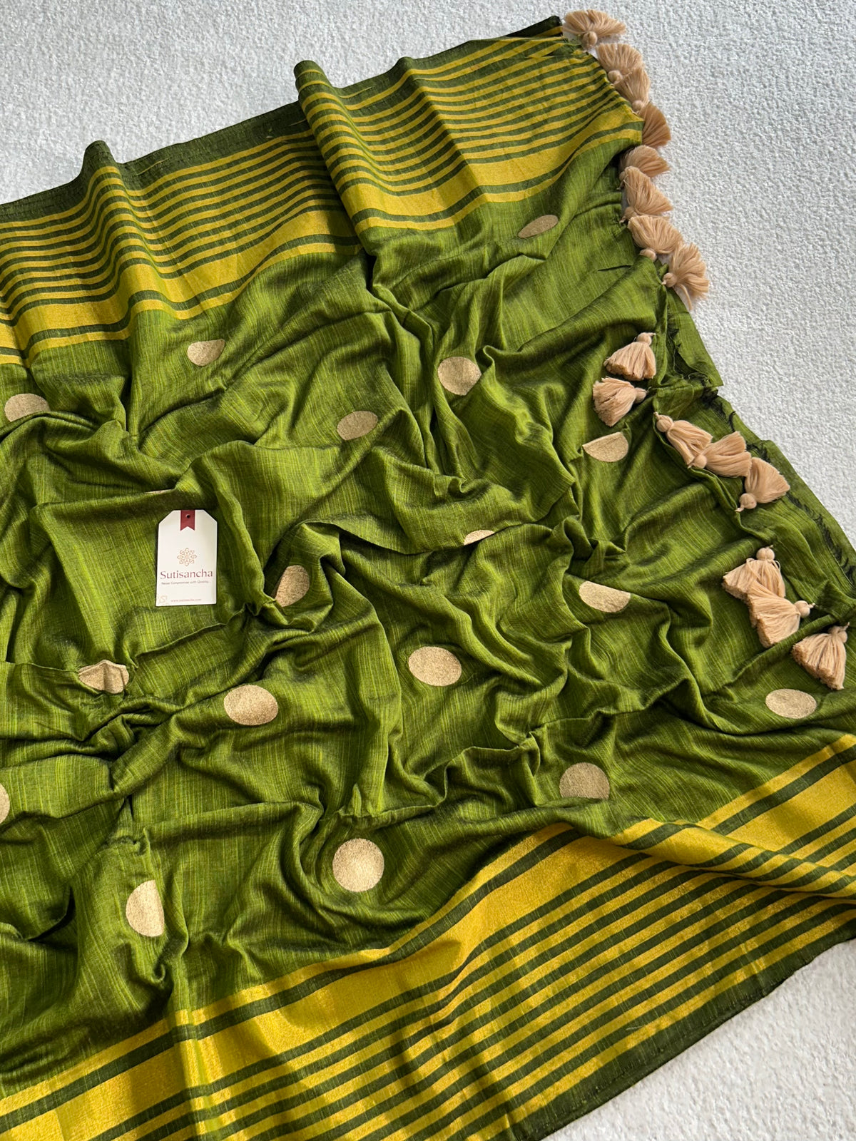 Kumud Zari Polka Multi Line Border Pure Mul Cotton Saree