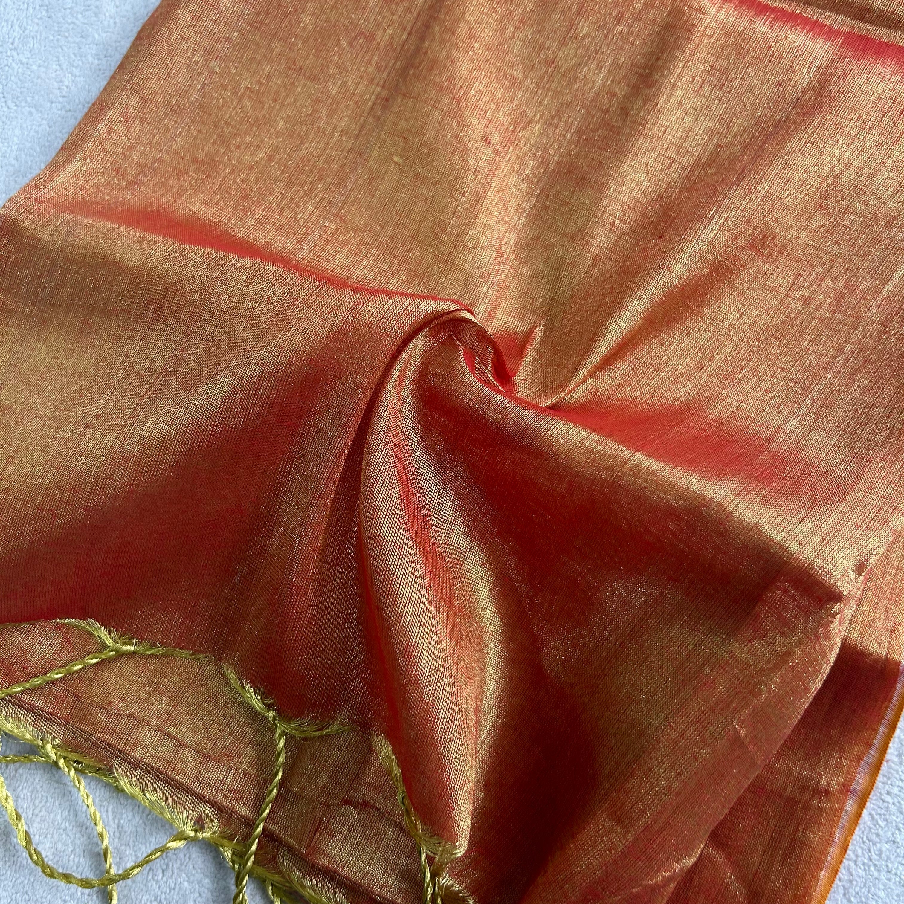 Sutisancha Orange Handloom Tissue Saree