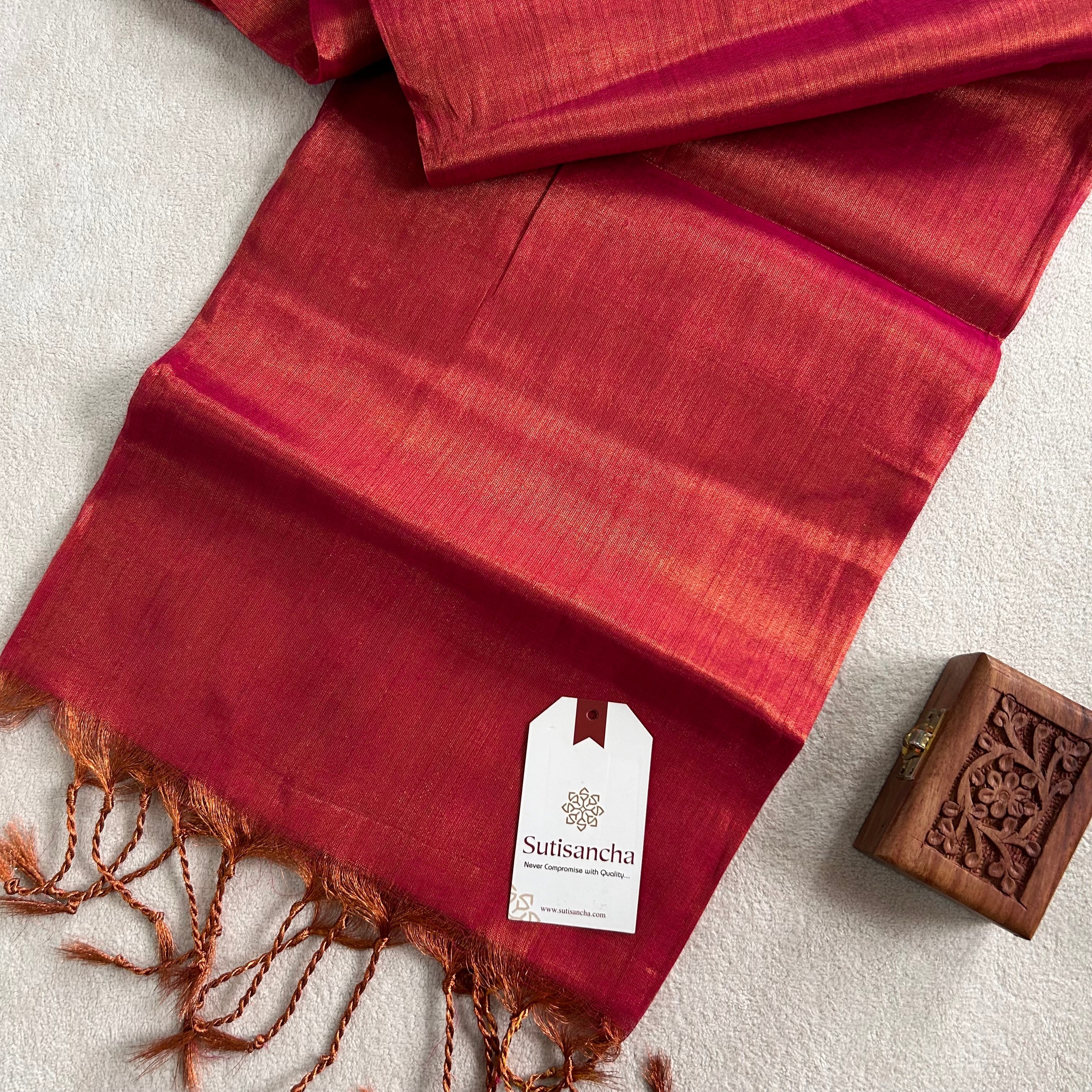 Sutisancha Peach Handloom Tissue Saree