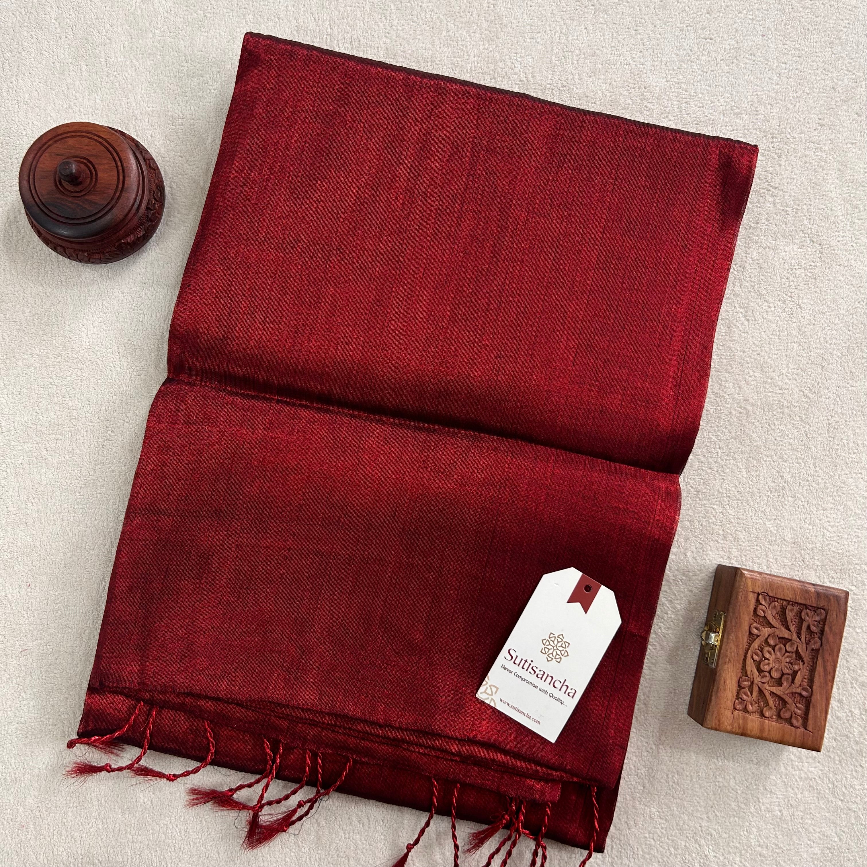 Sutisancha Maroon Handloom Tissue Saree