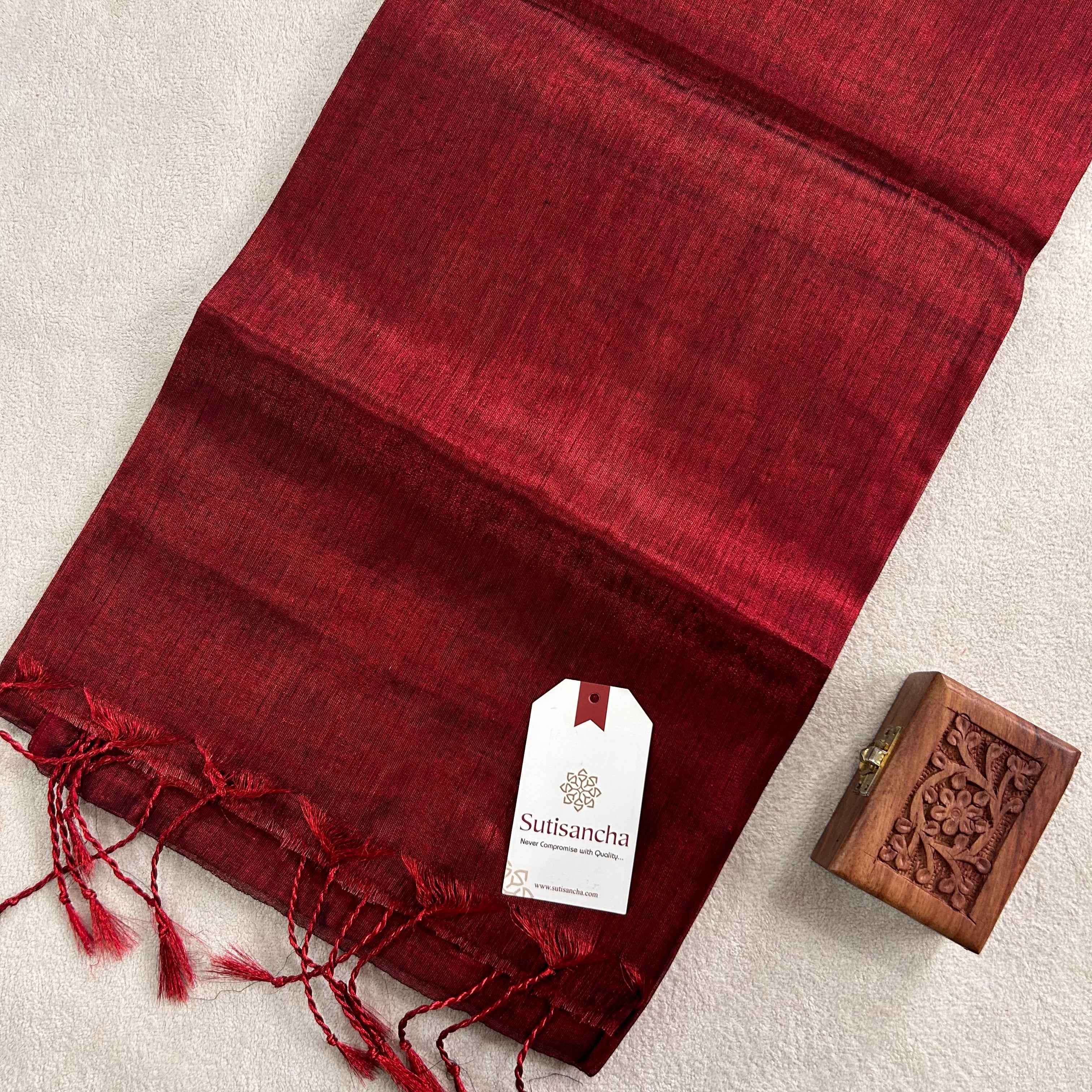 Sutisancha Maroon Handloom Tissue Saree