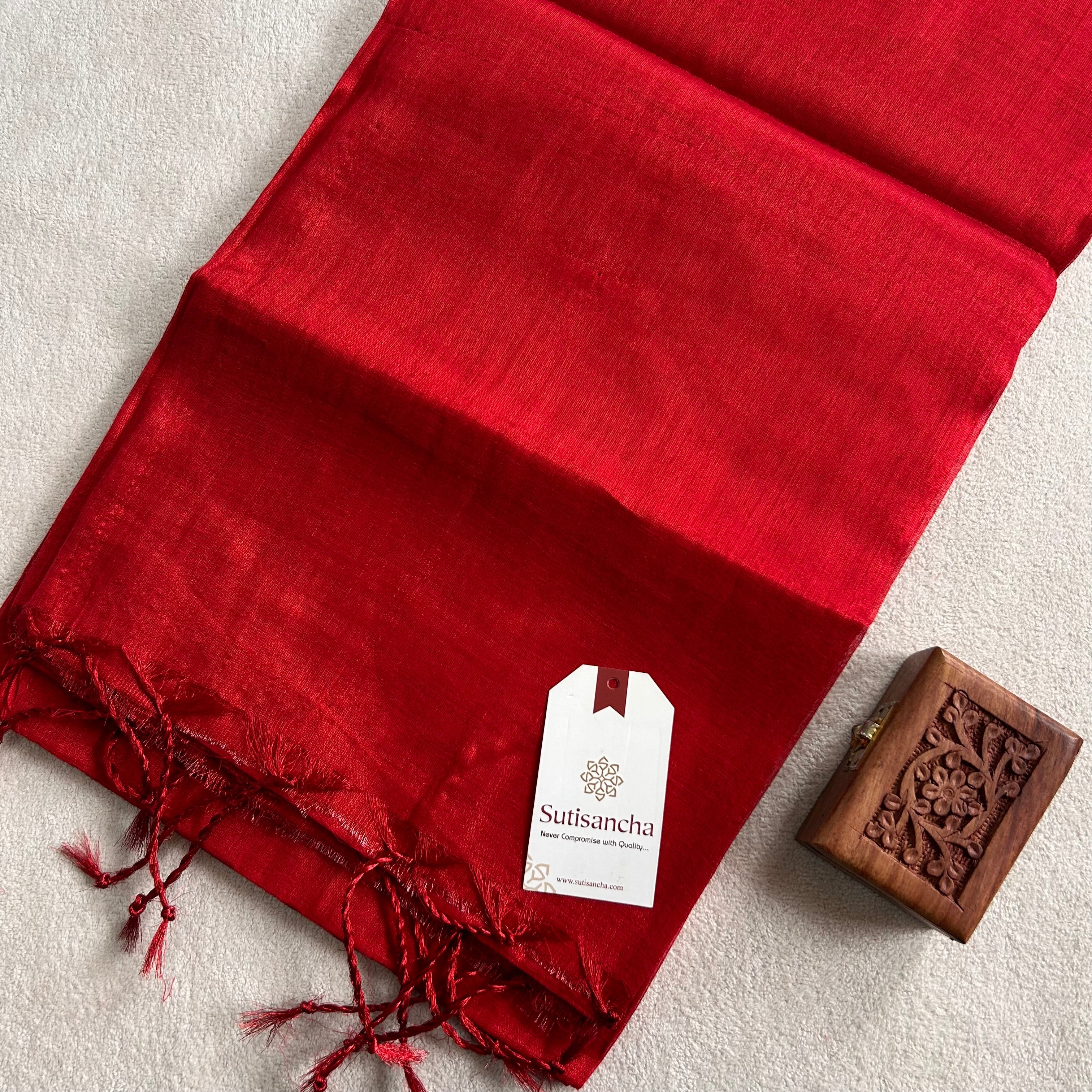 Sutisancha Red Handloom Tissue Saree