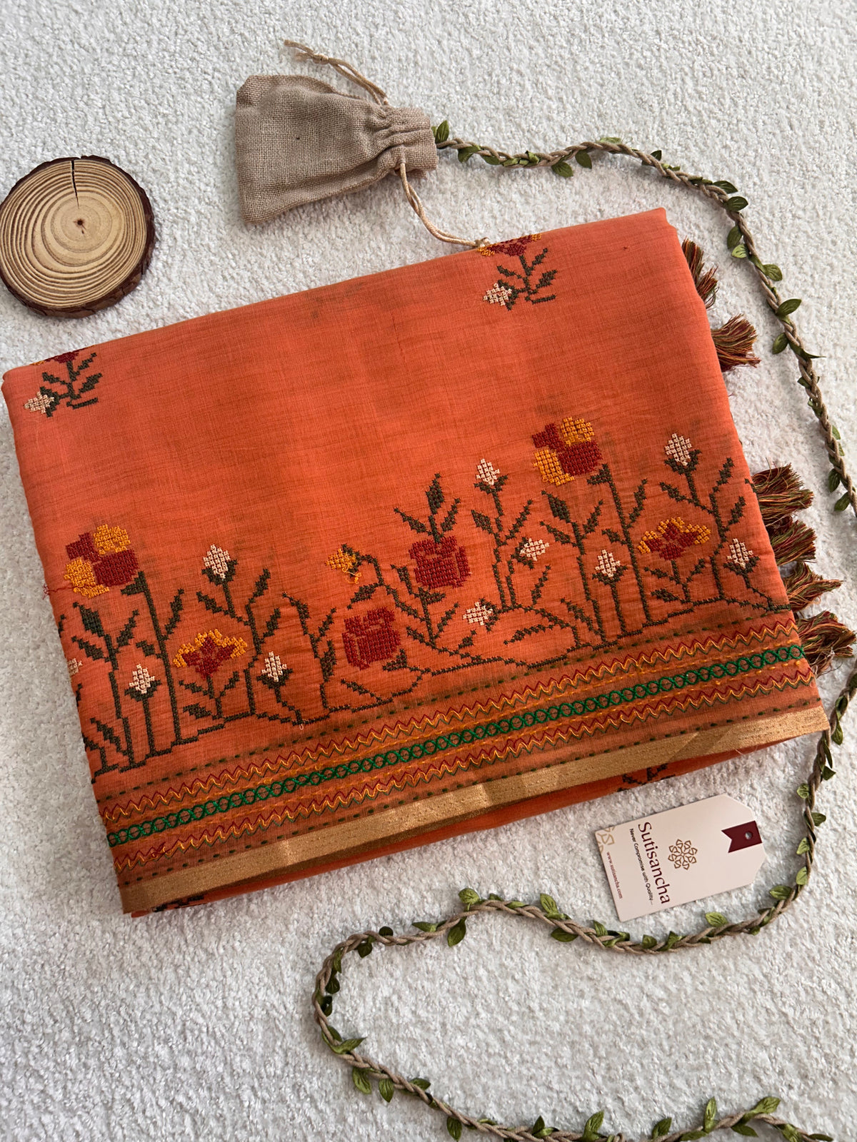 Kusuma Floral Garden Border Classic Cotton Saree
