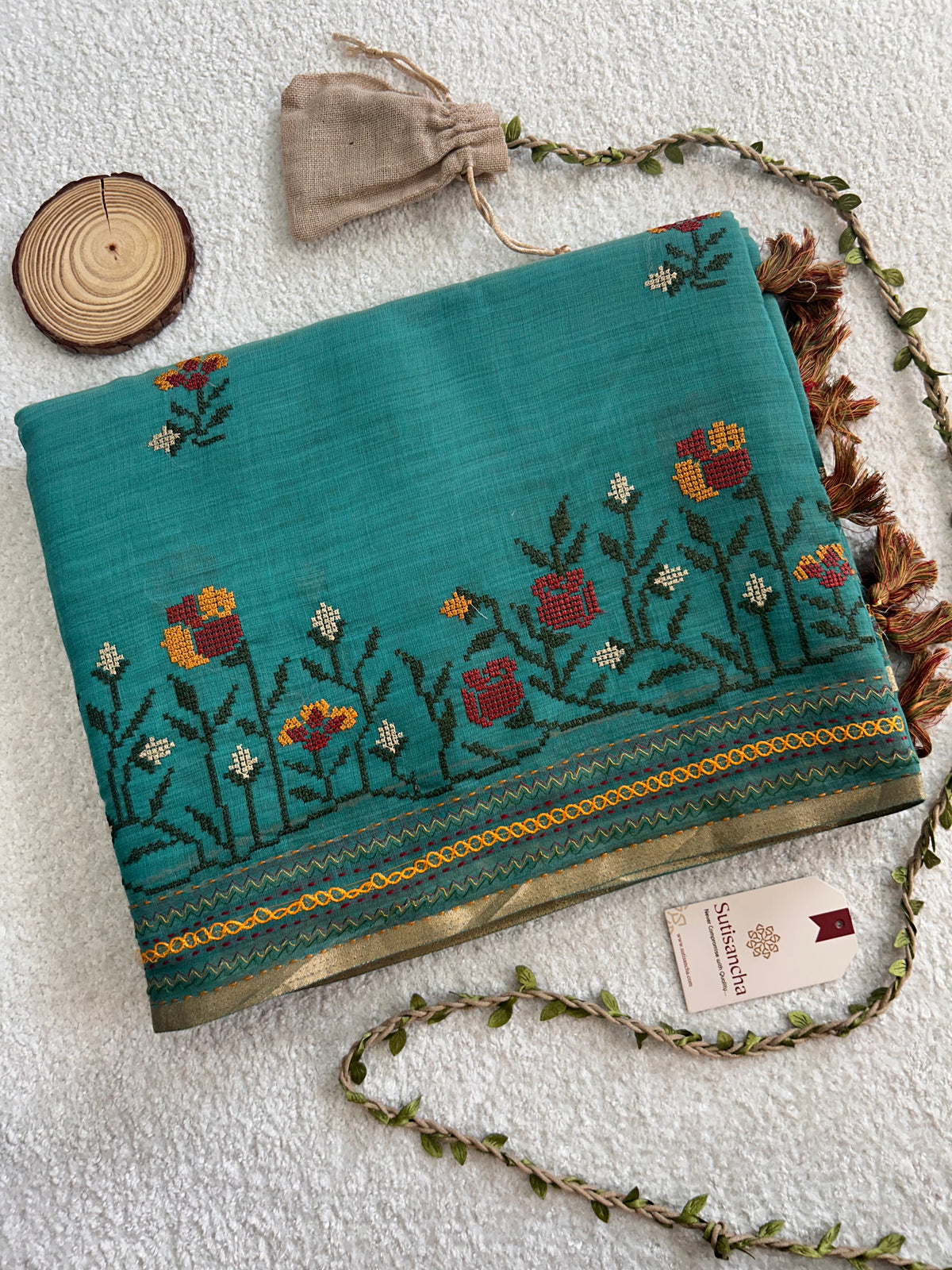 Kusuma Floral Garden Border Classic Cotton Saree