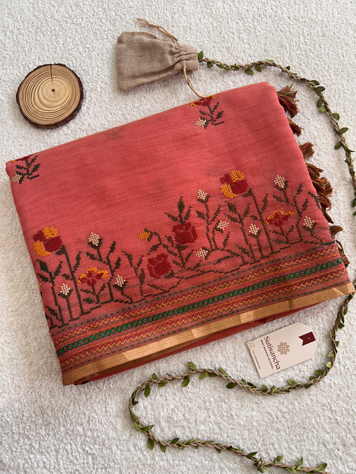 Kusuma Floral Garden Border Classic Cotton Saree