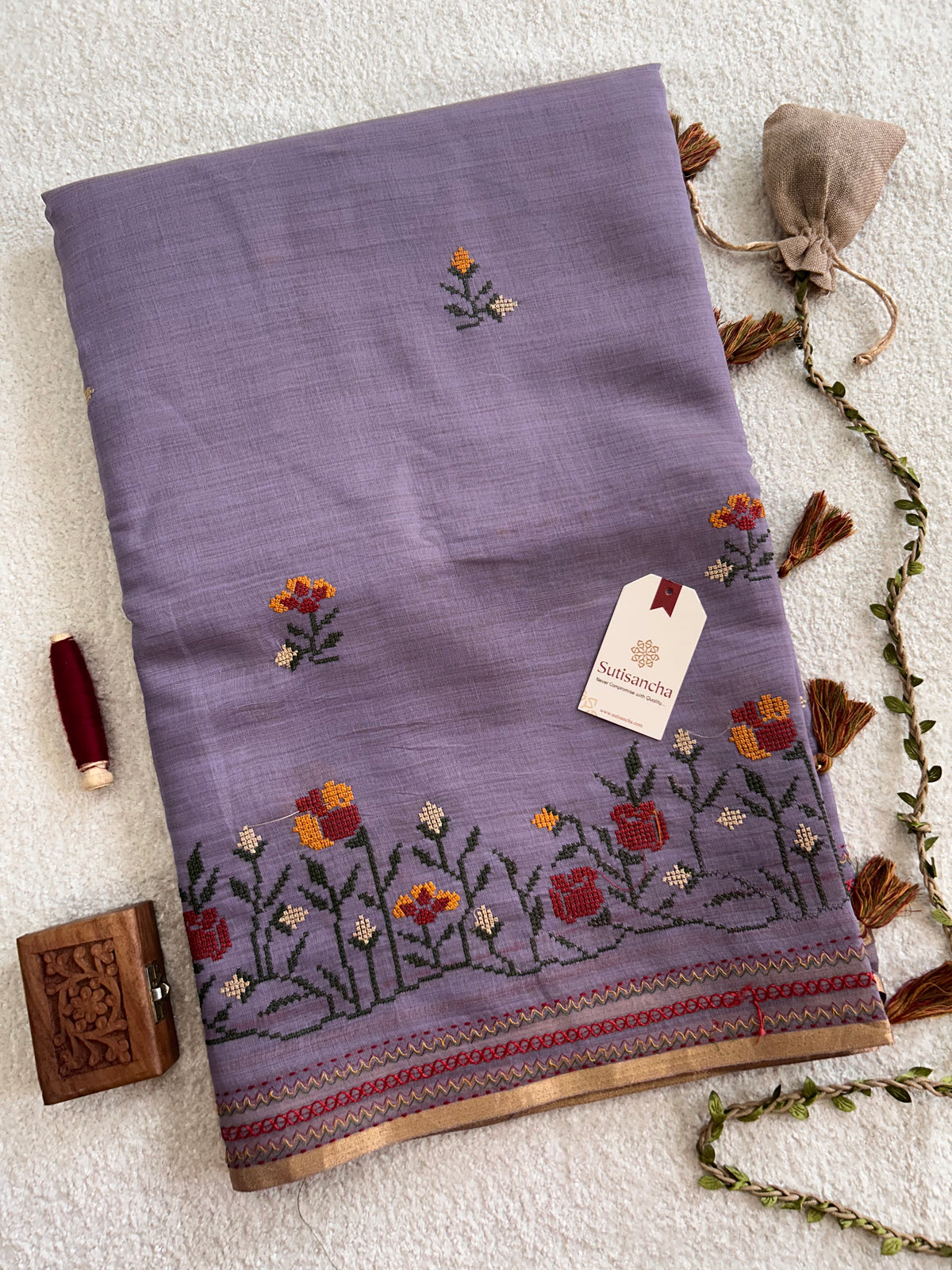 Kusuma Floral Garden Border Classic Cotton Saree