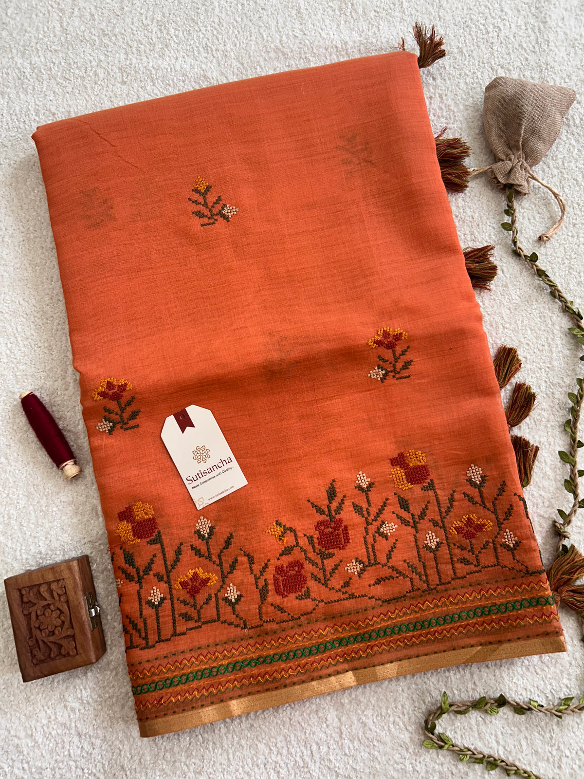 Kusuma Floral Garden Border Classic Cotton Saree