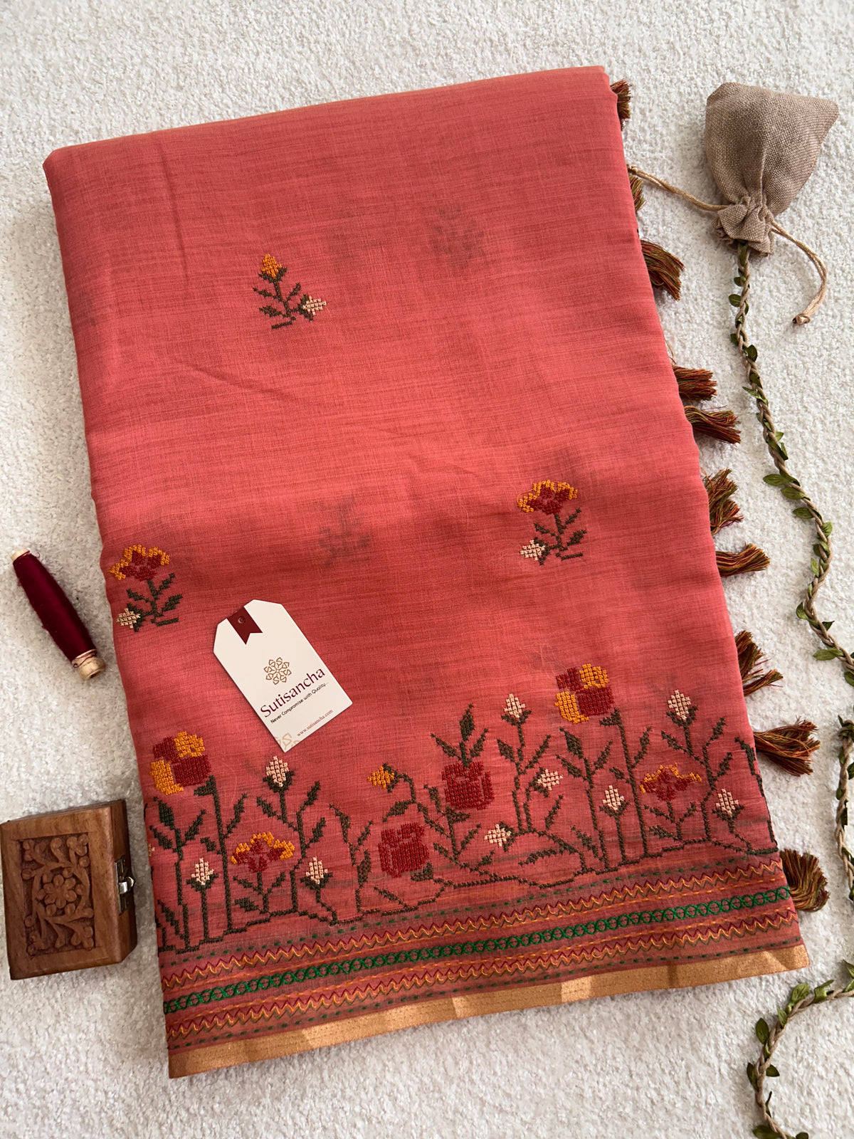 Kusuma Floral Garden Border Classic Cotton Saree