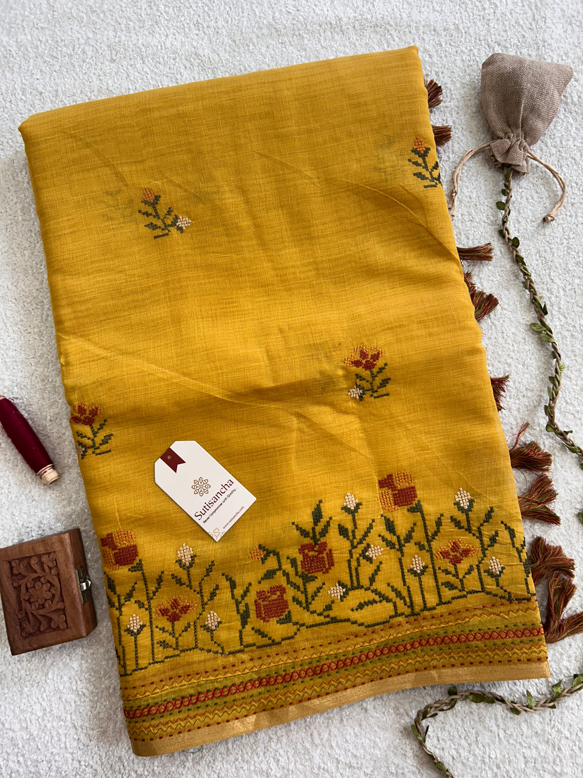 Kusuma Floral Garden Border Classic Cotton Saree