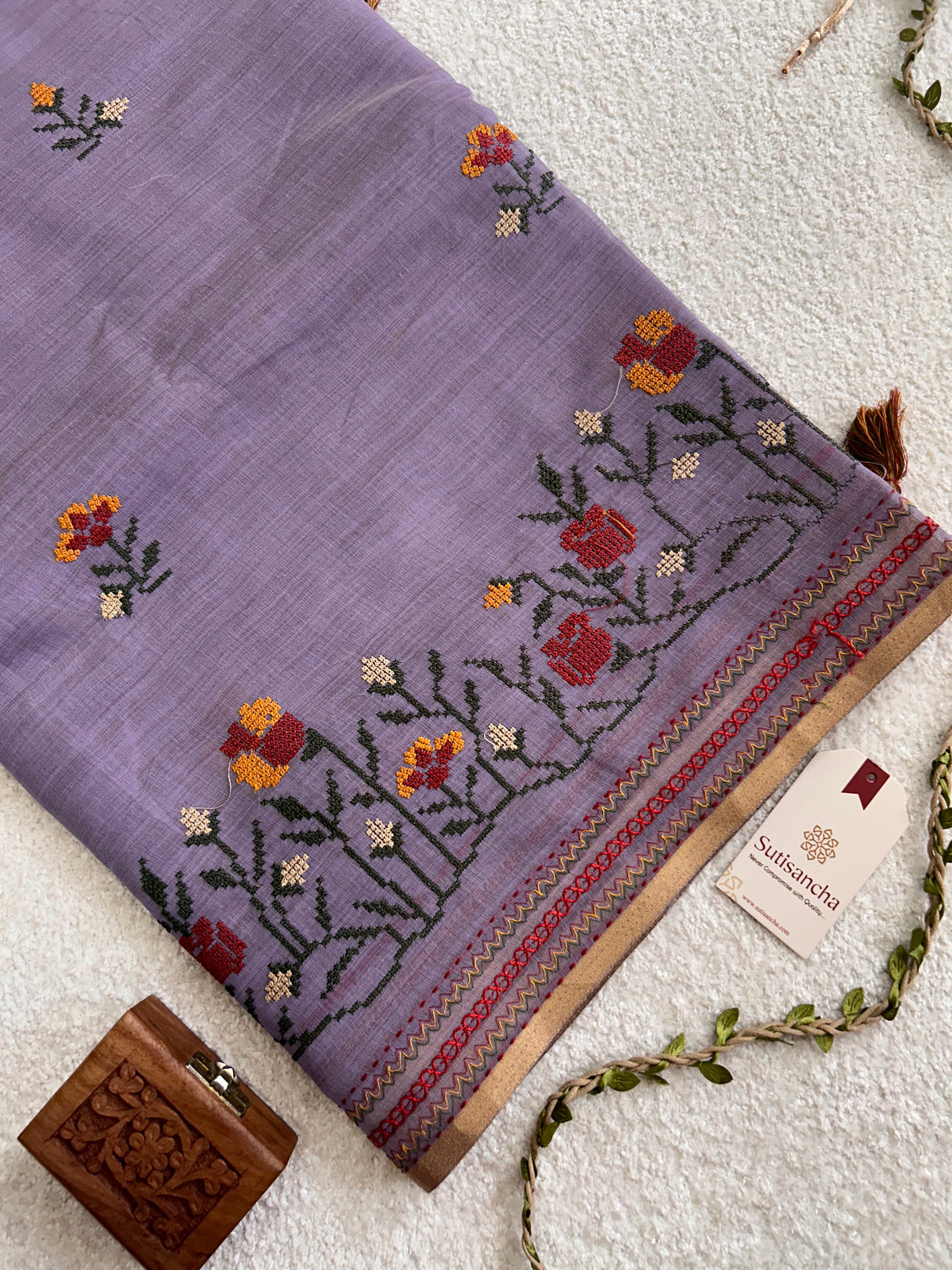 Kusuma Floral Garden Border Classic Cotton Saree