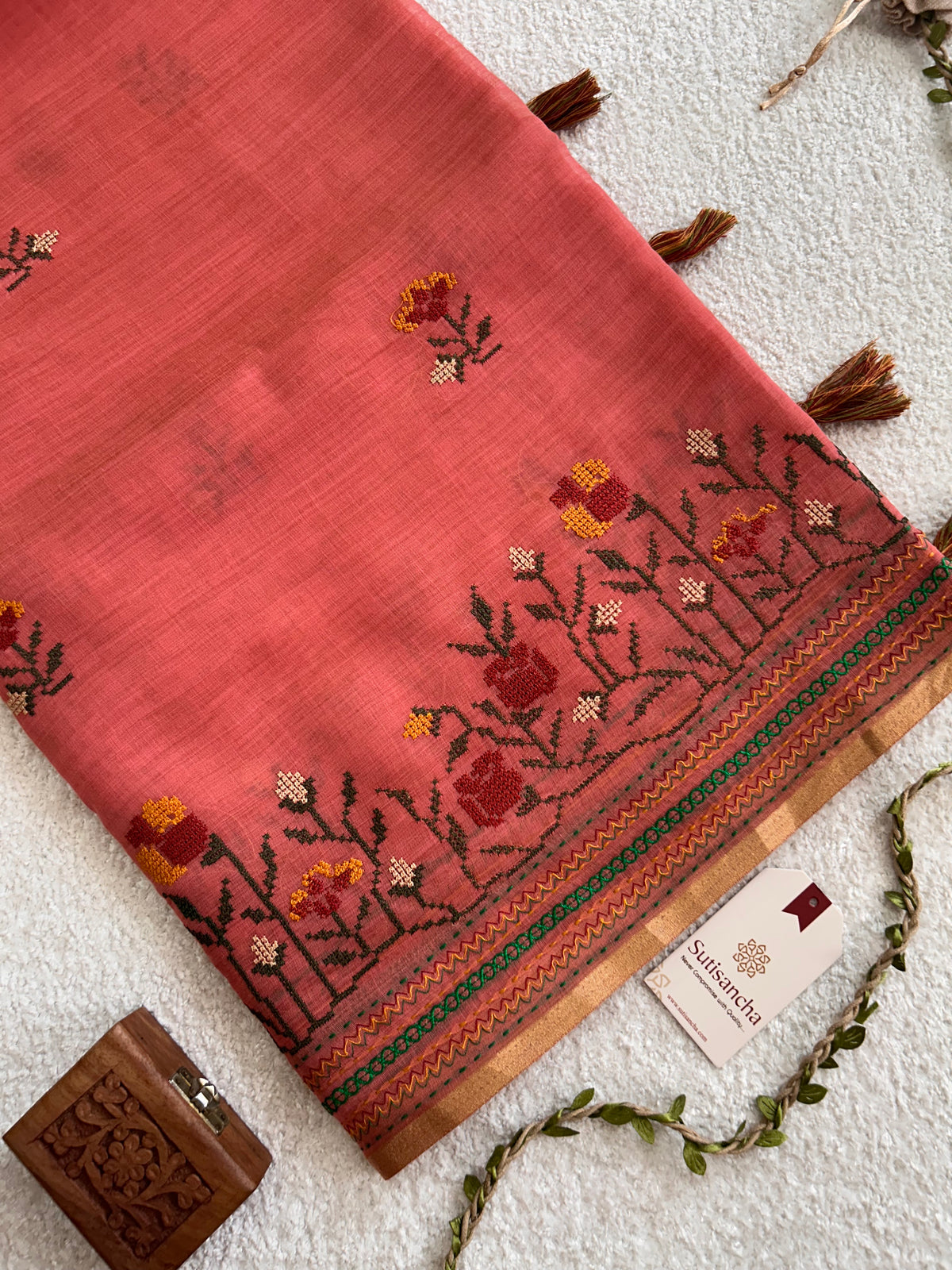Kusuma Floral Garden Border Classic Cotton Saree
