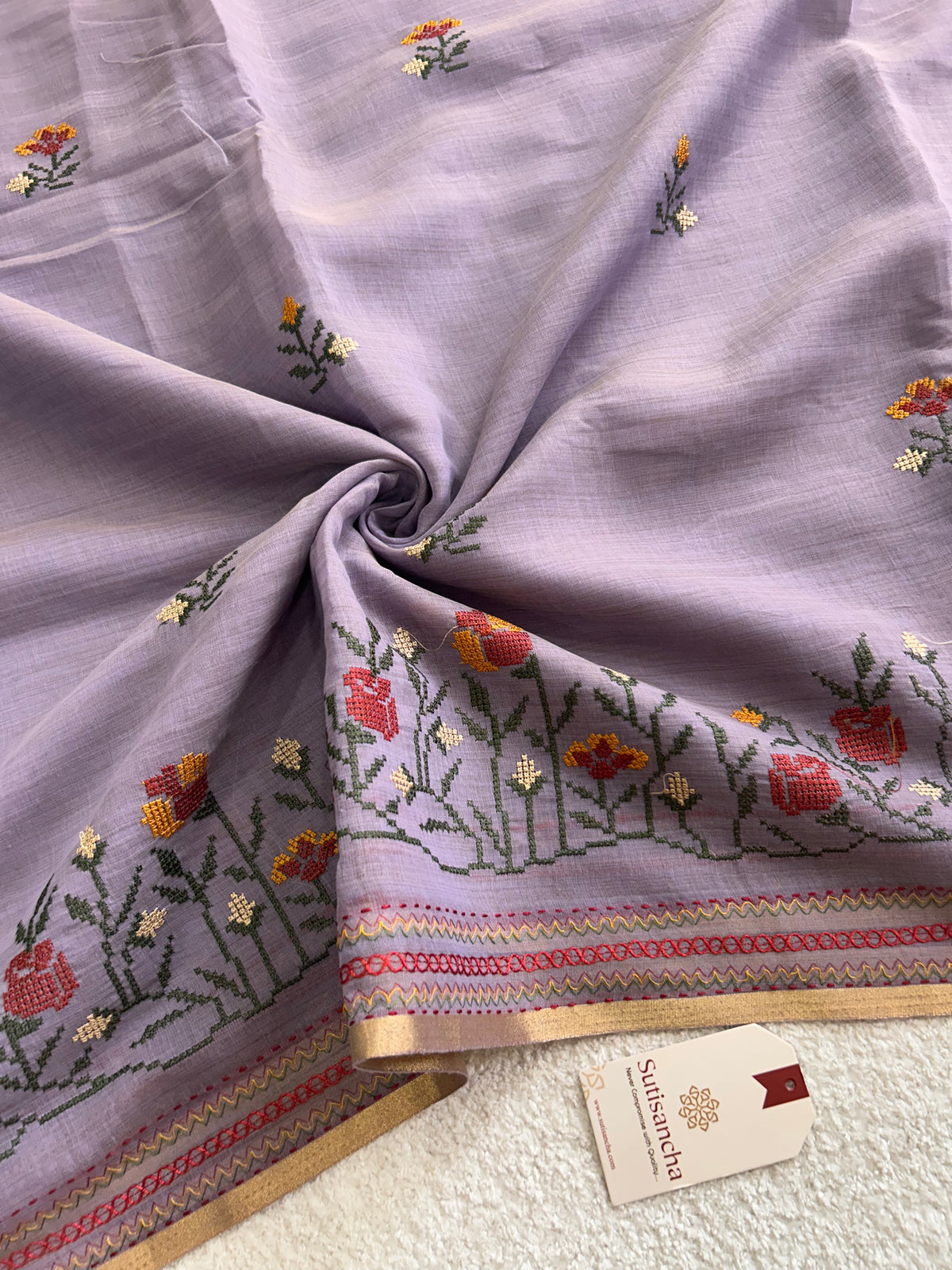 Kusuma Floral Garden Border Classic Cotton Saree