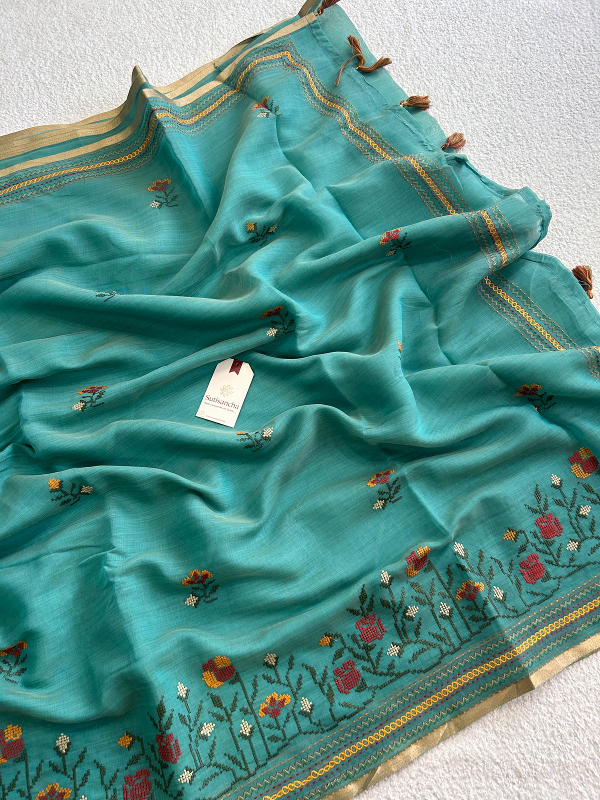 Kusuma Floral Garden Border Classic Cotton Saree