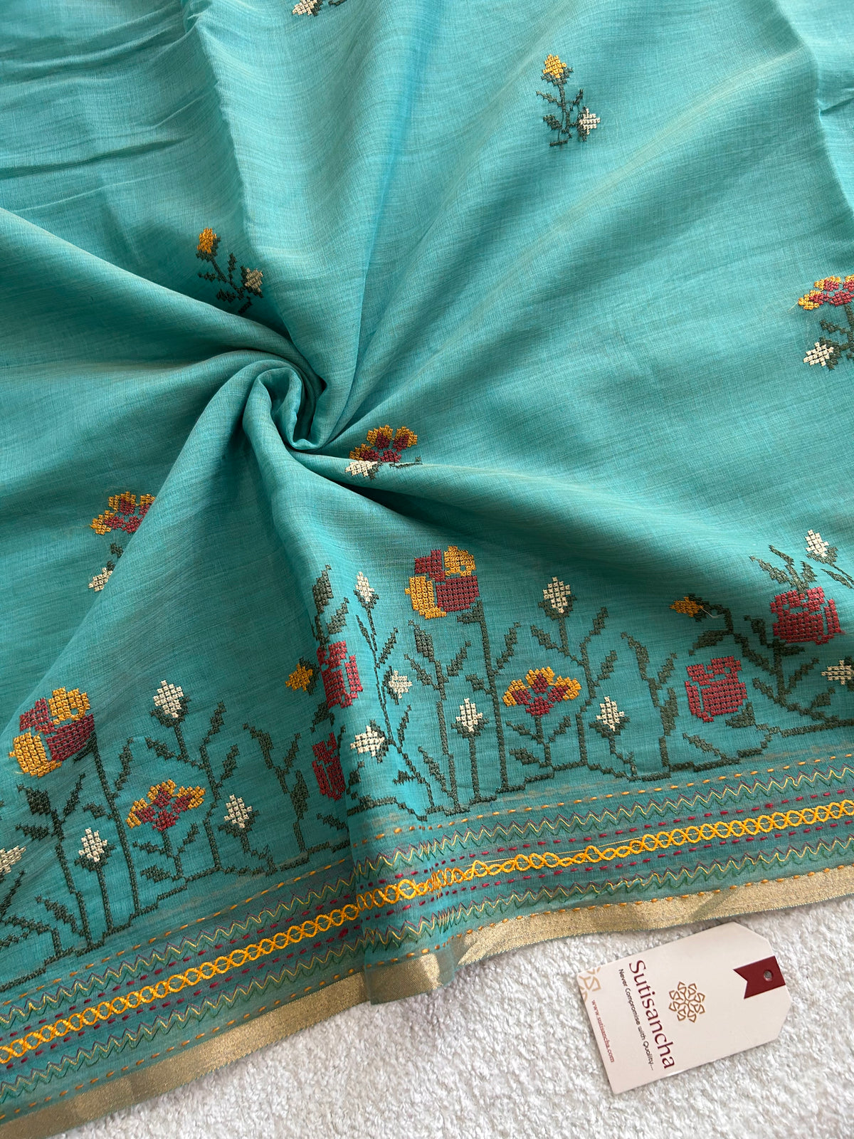 Kusuma Floral Garden Border Classic Cotton Saree