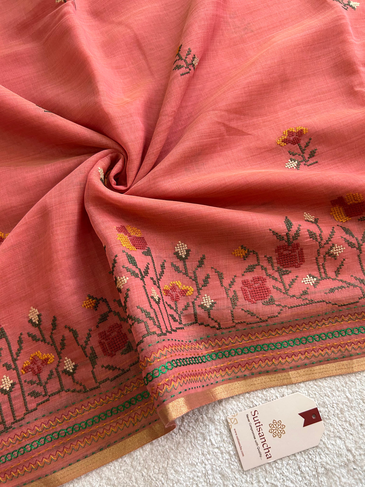 Kusuma Floral Garden Border Classic Cotton Saree