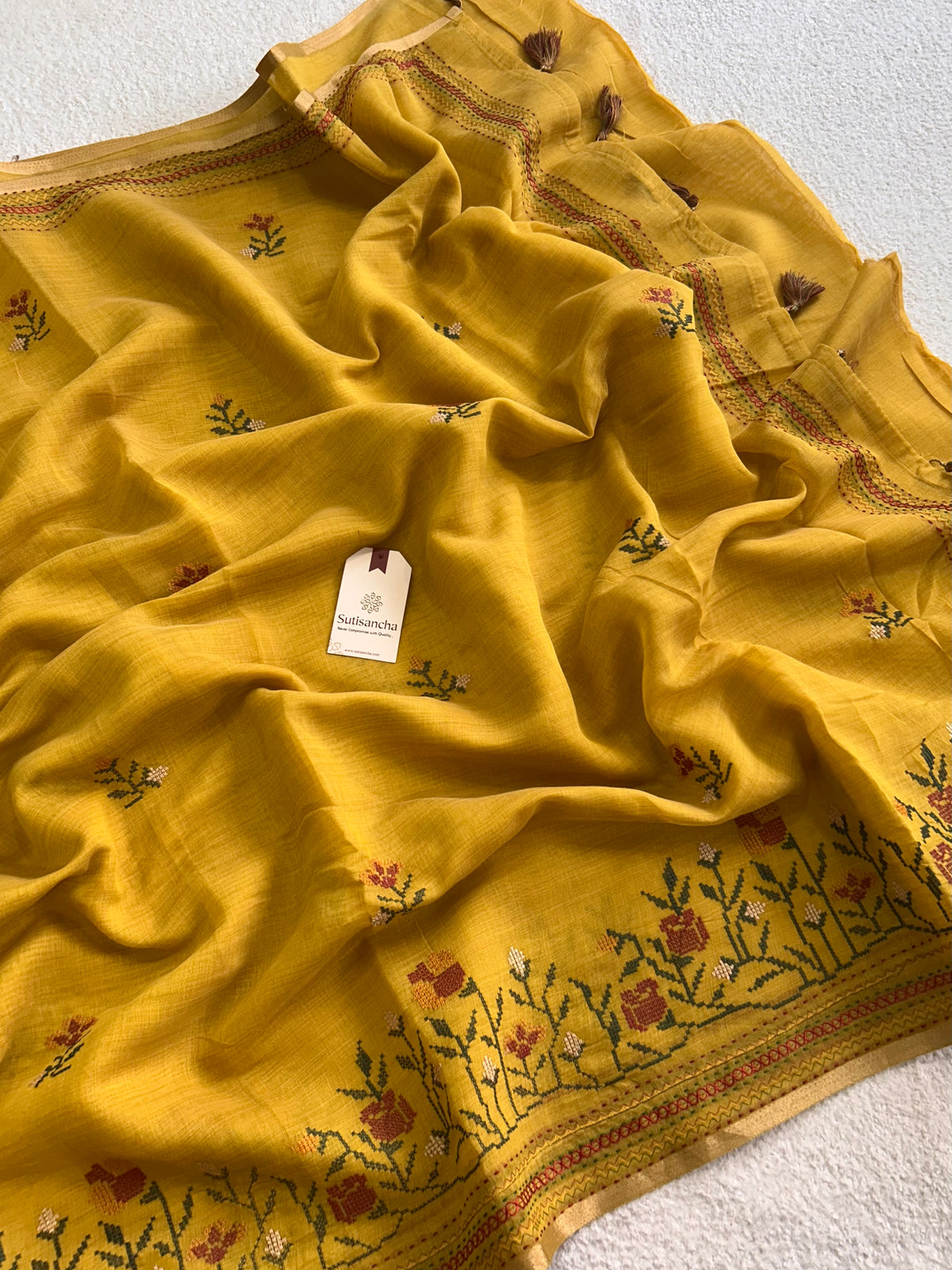 Kusuma Floral Garden Border Classic Cotton Saree