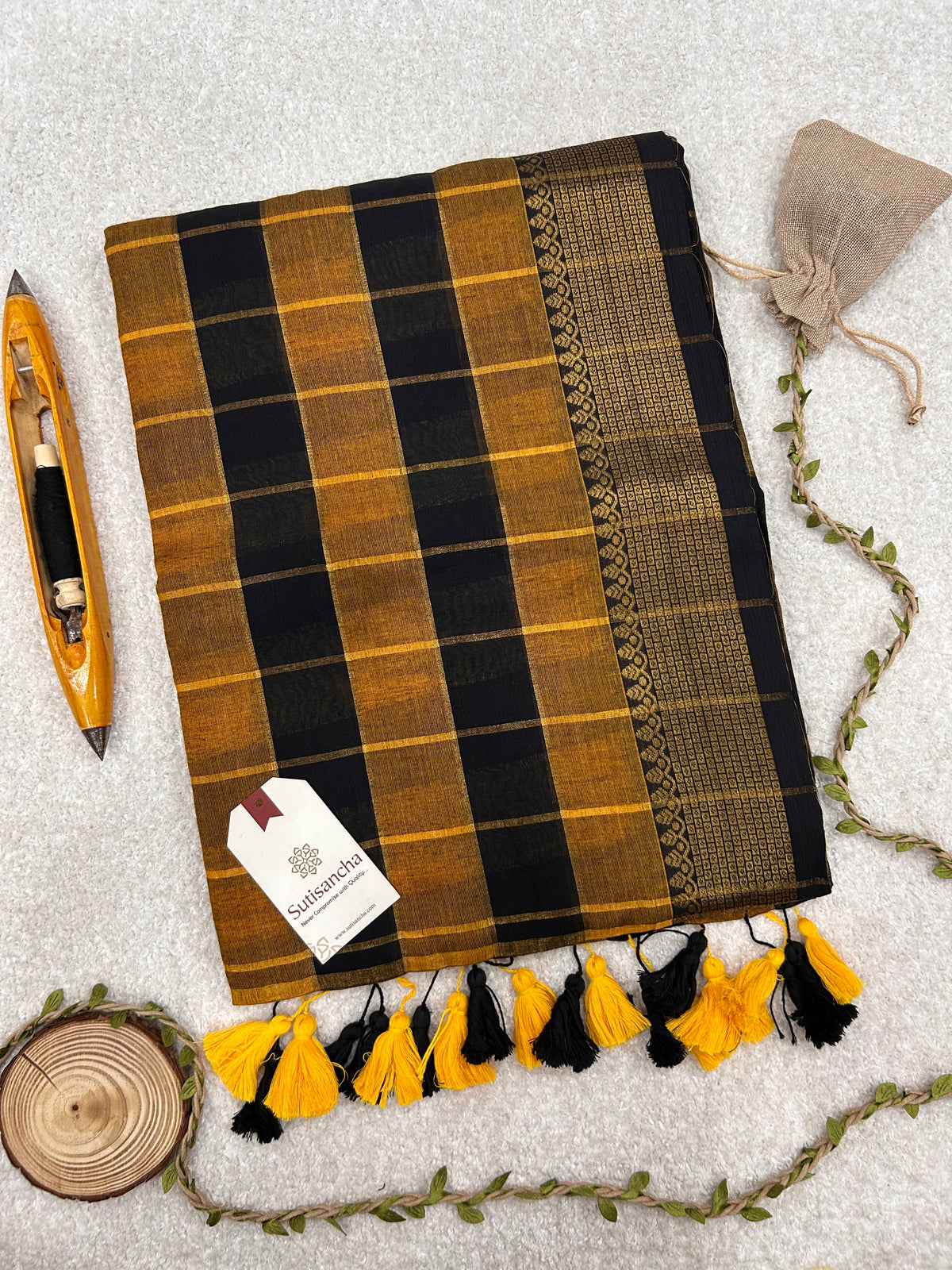 Charvi Heritage Check Zari Border Pure Mul Cotton Saree