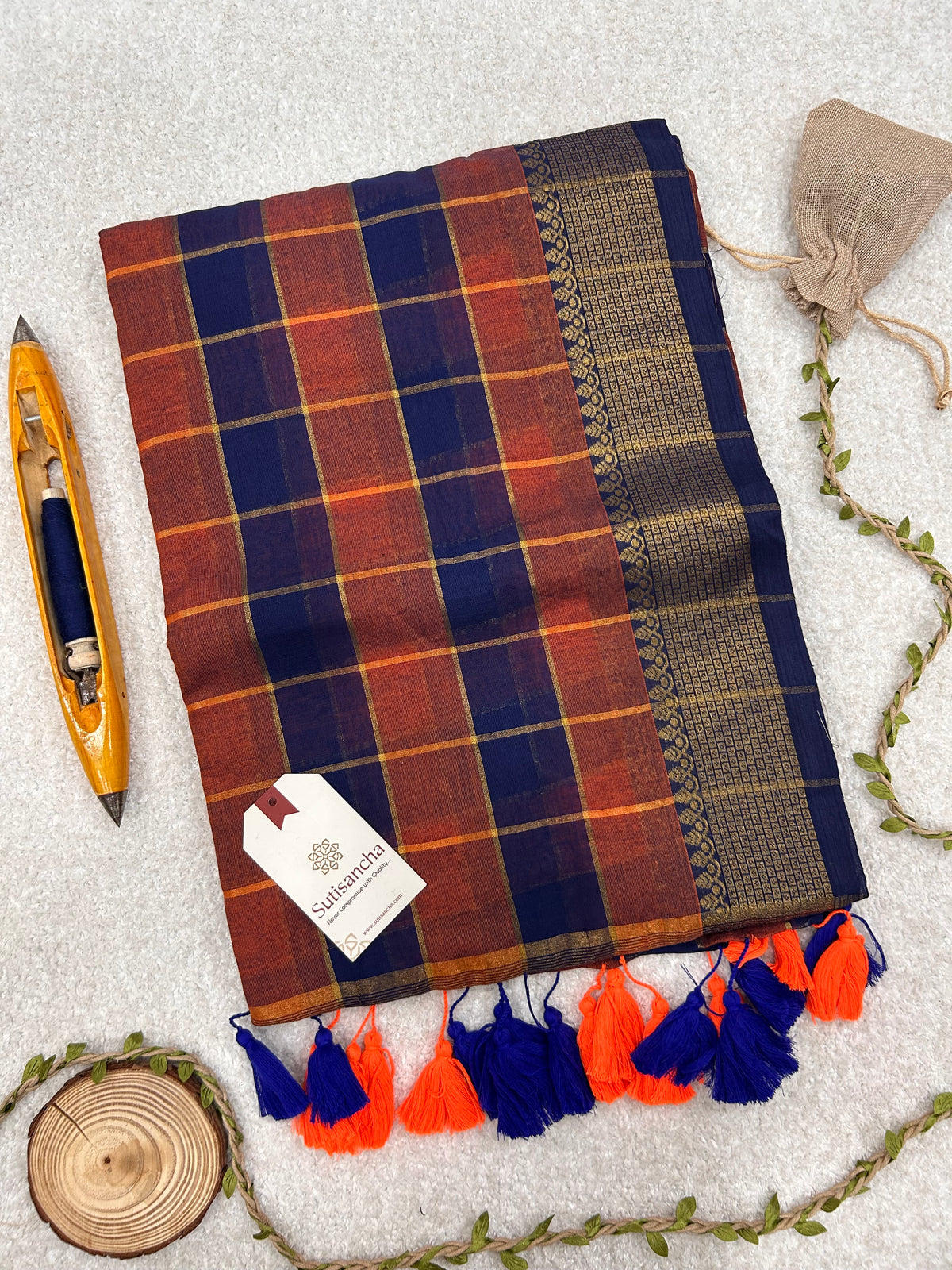 Charvi Heritage Check Zari Border Pure Mul Cotton Saree