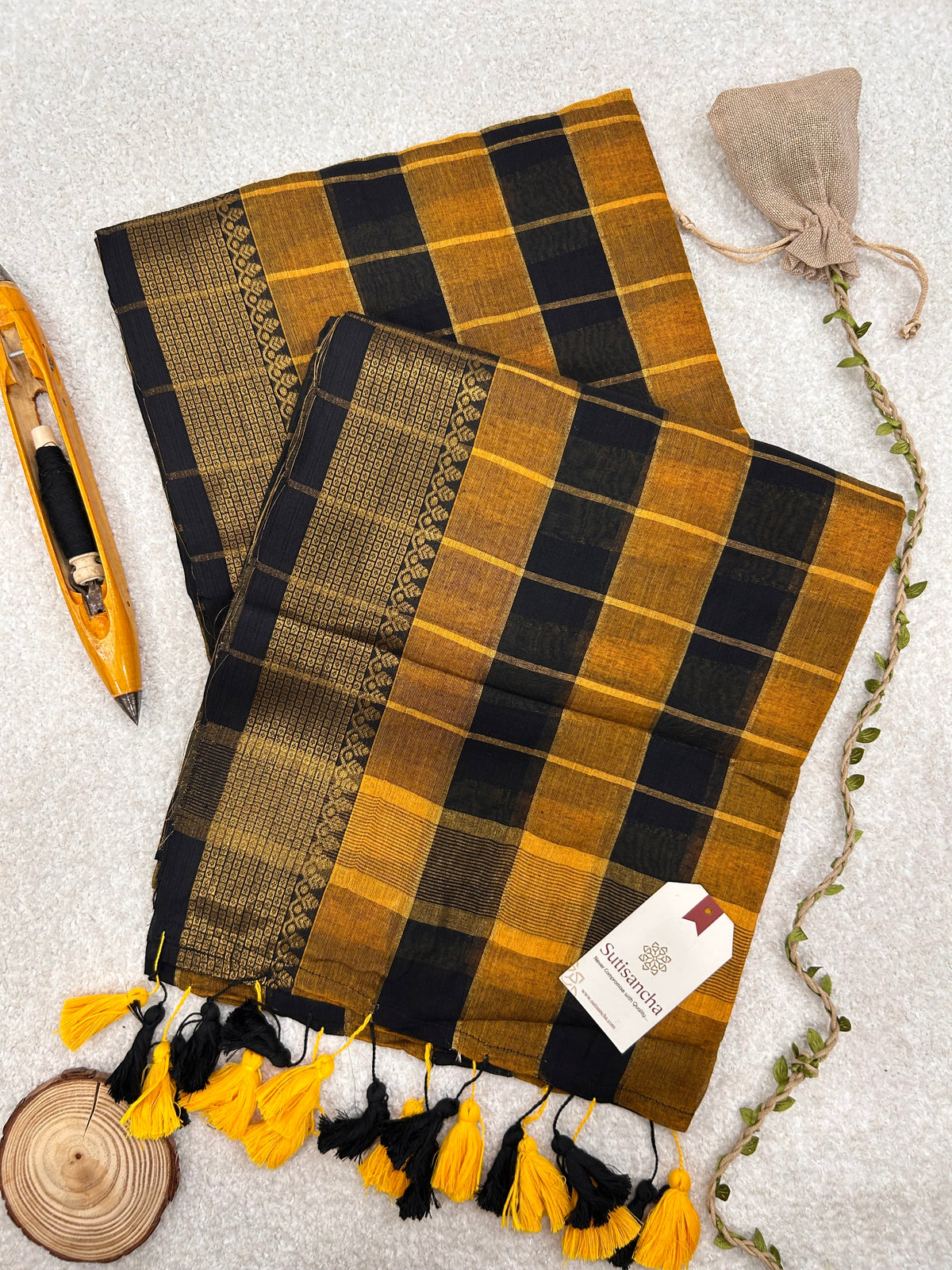 Charvi Heritage Check Zari Border Pure Mul Cotton Saree