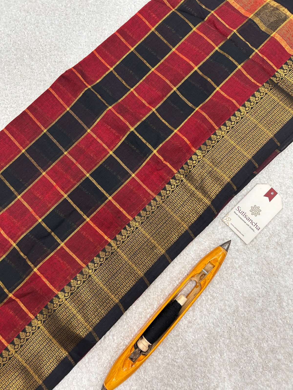 Charvi Heritage Check Zari Border Pure Mul Cotton Saree