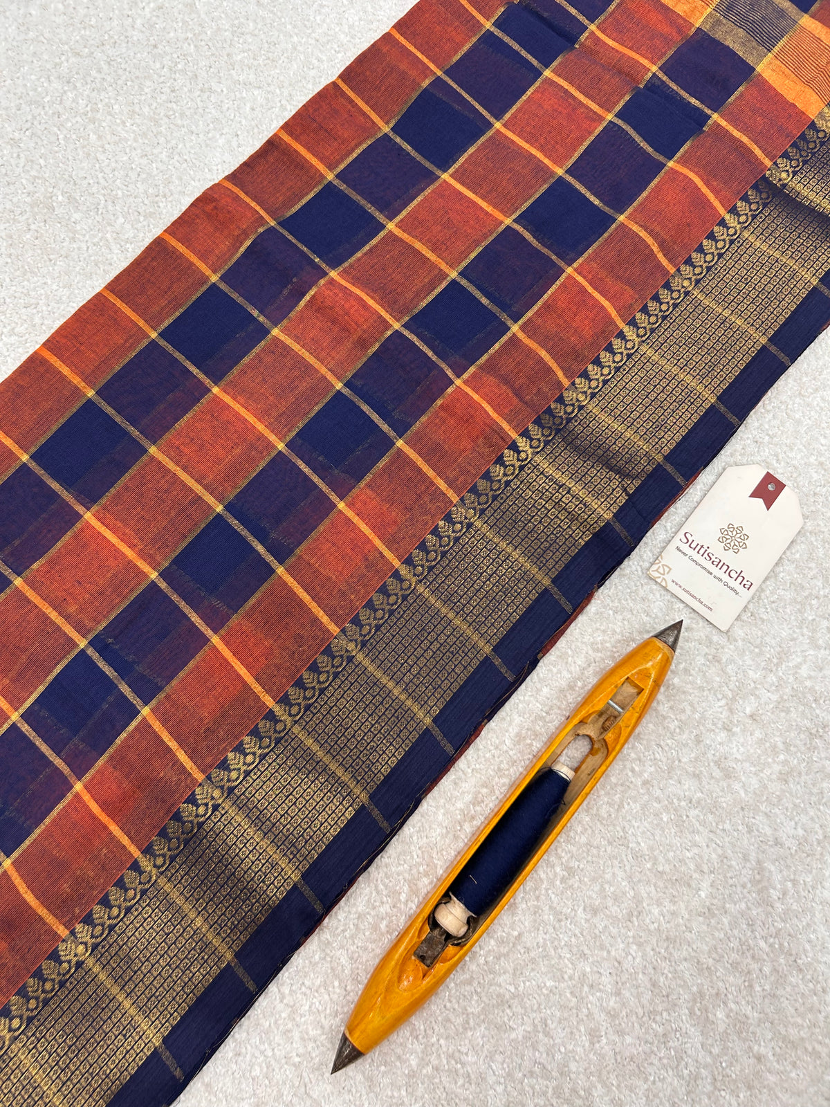 Charvi Heritage Check Zari Border Pure Mul Cotton Saree
