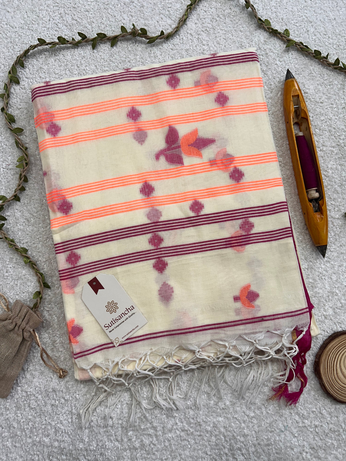 Lotus Linear Stripe Classic Pure Mul Cotton Saree