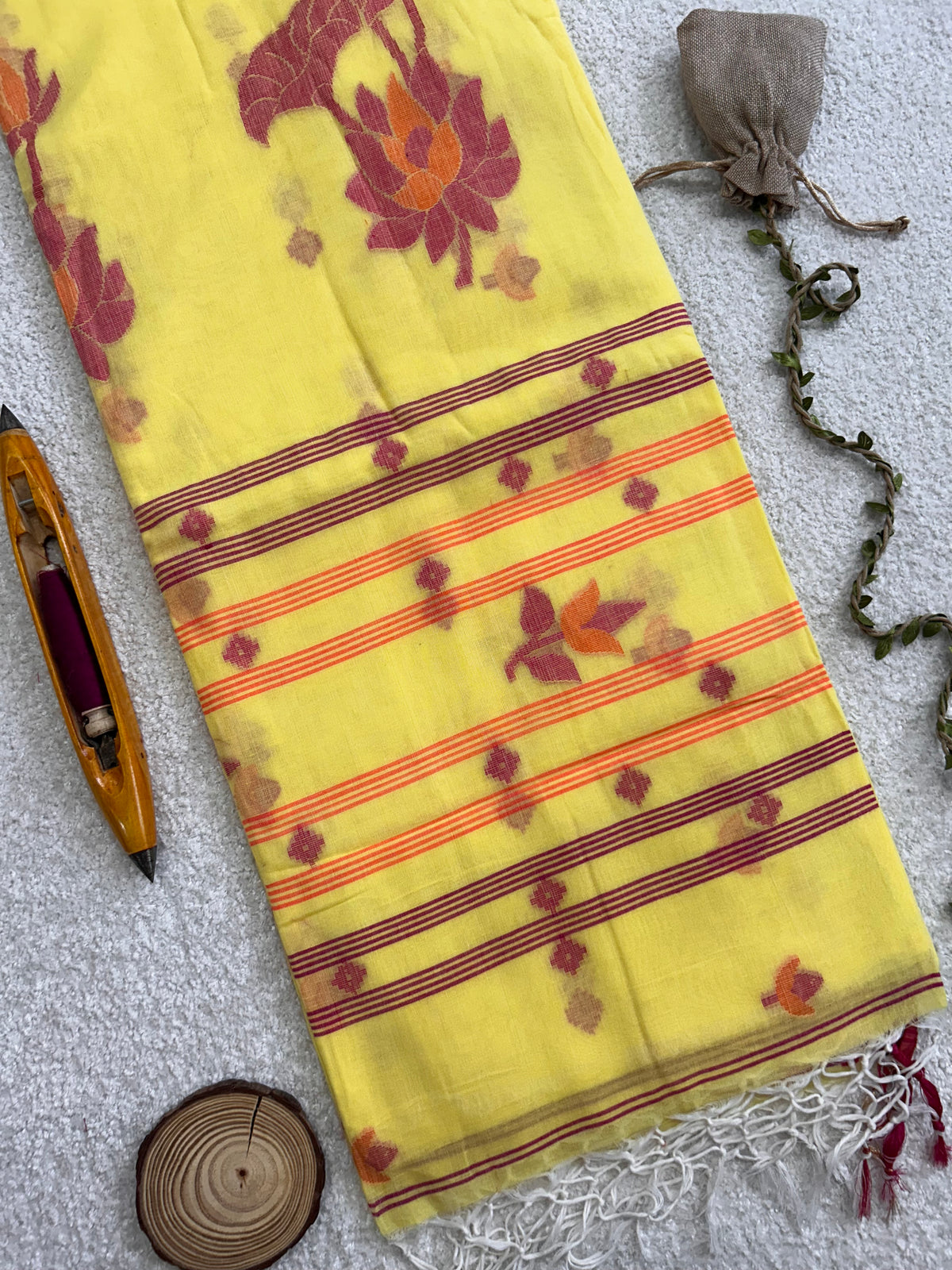 Lotus Linear Stripe Classic Pure Mul Cotton Saree
