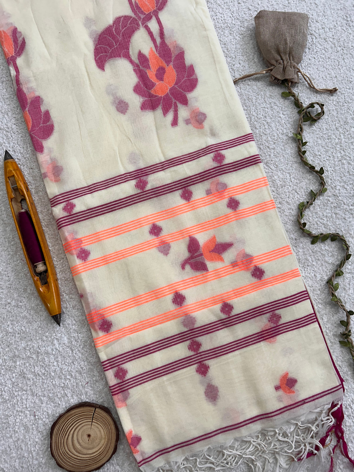 Lotus Linear Stripe Classic Pure Mul Cotton Saree