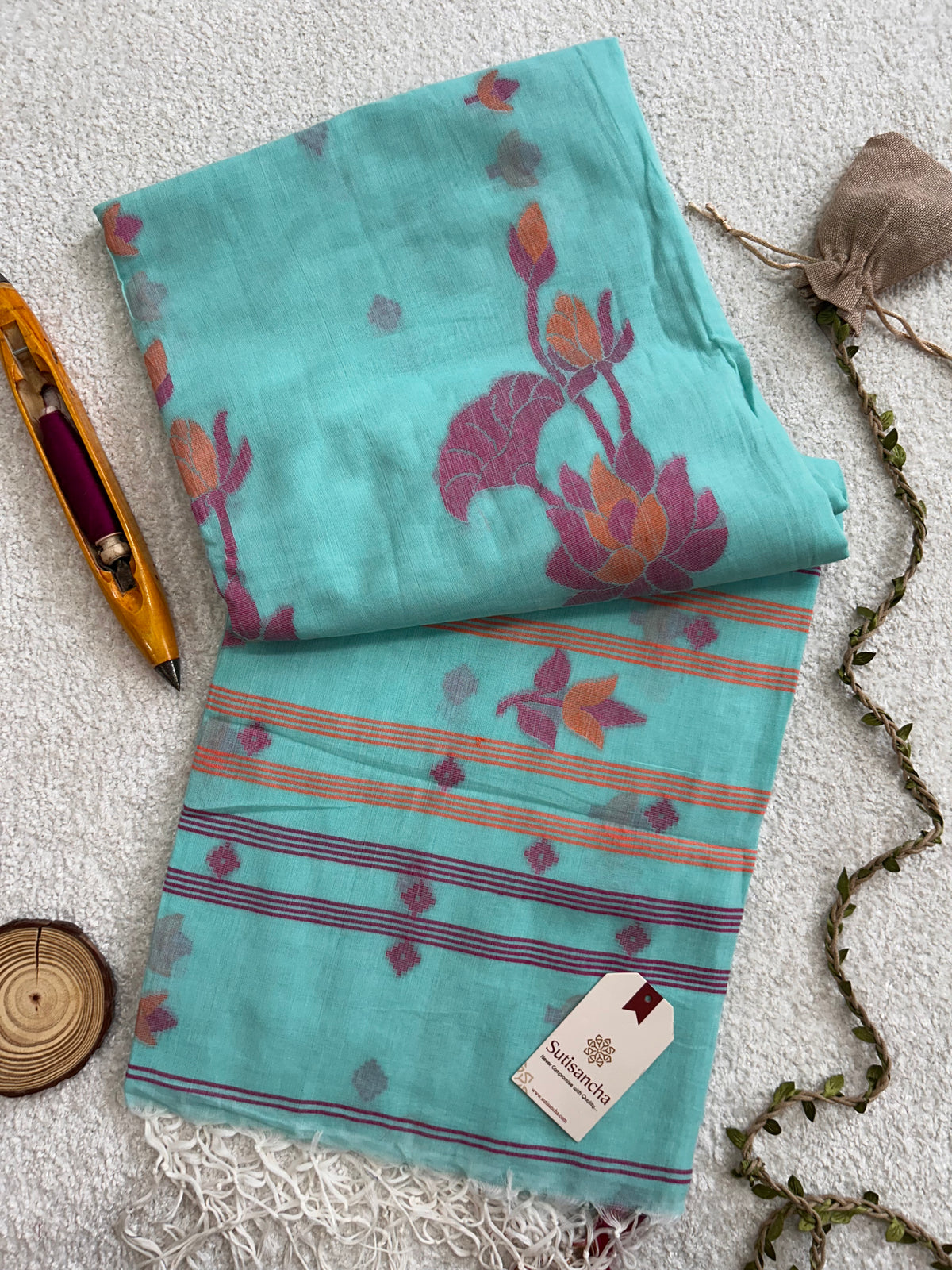 Lotus Linear Stripe Classic Pure Mul Cotton Saree