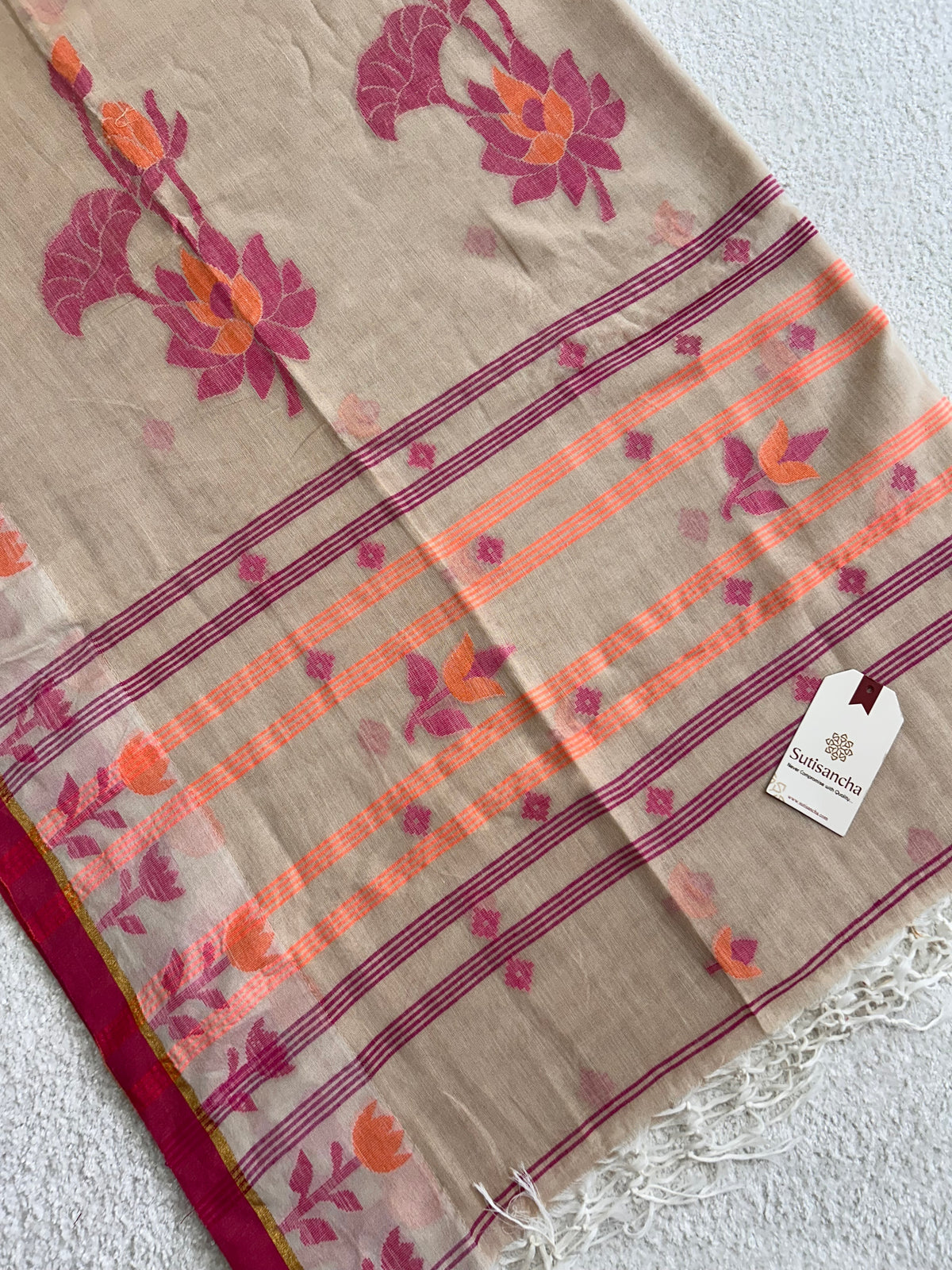 Lotus Linear Stripe Classic Pure Mul Cotton Saree