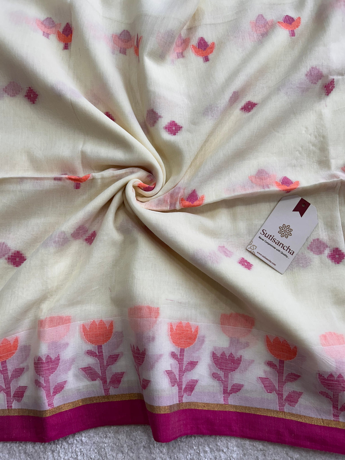 Lotus Linear Stripe Classic Pure Mul Cotton Saree