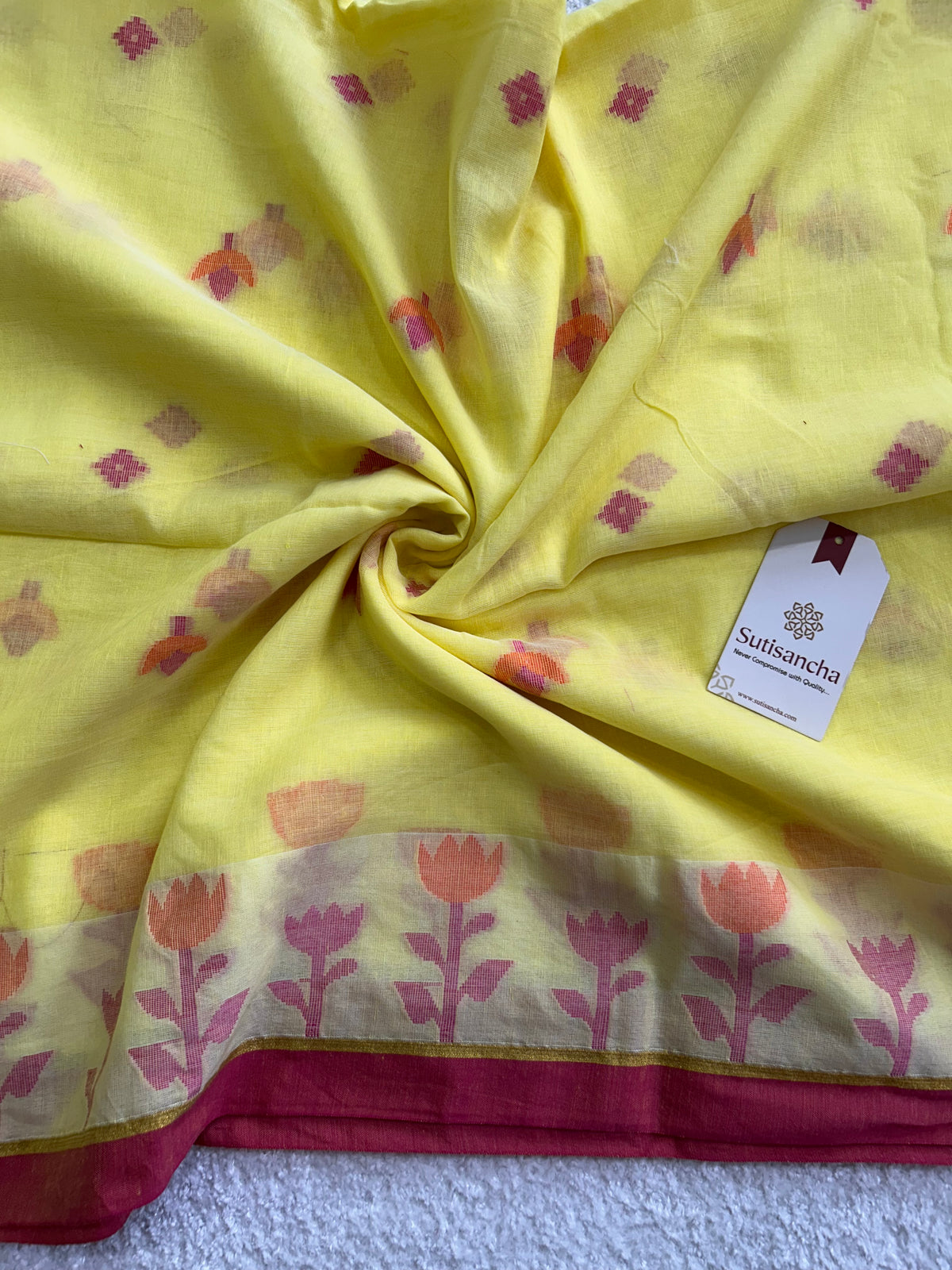 Lotus Linear Stripe Classic Pure Mul Cotton Saree