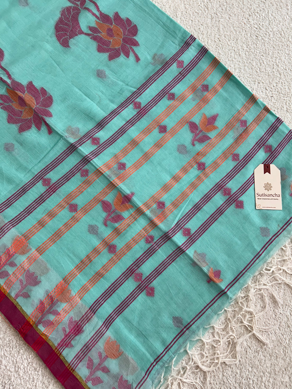Lotus Linear Stripe Classic Pure Mul Cotton Saree