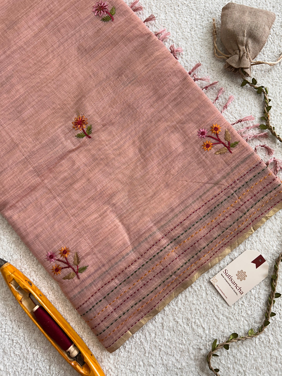 Fiora Botanical Geometric Border Classic Cotton Saree