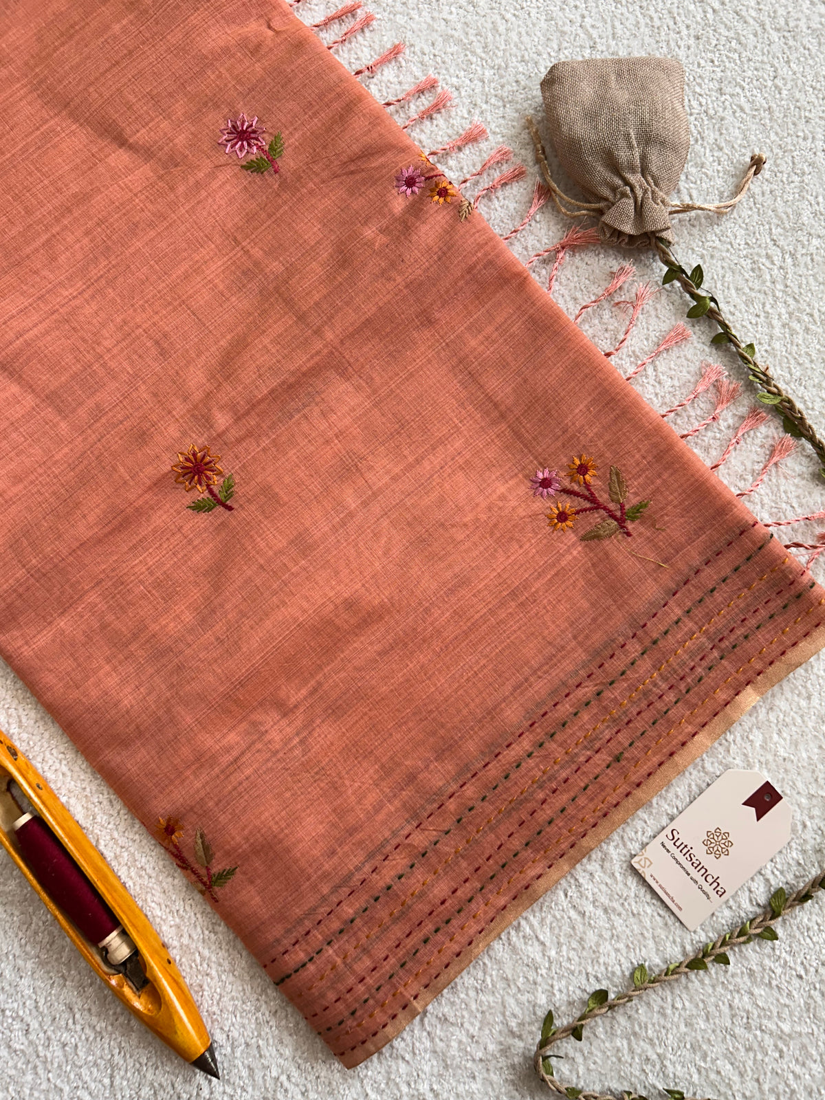 Fiora Botanical Geometric Border Classic Cotton Saree